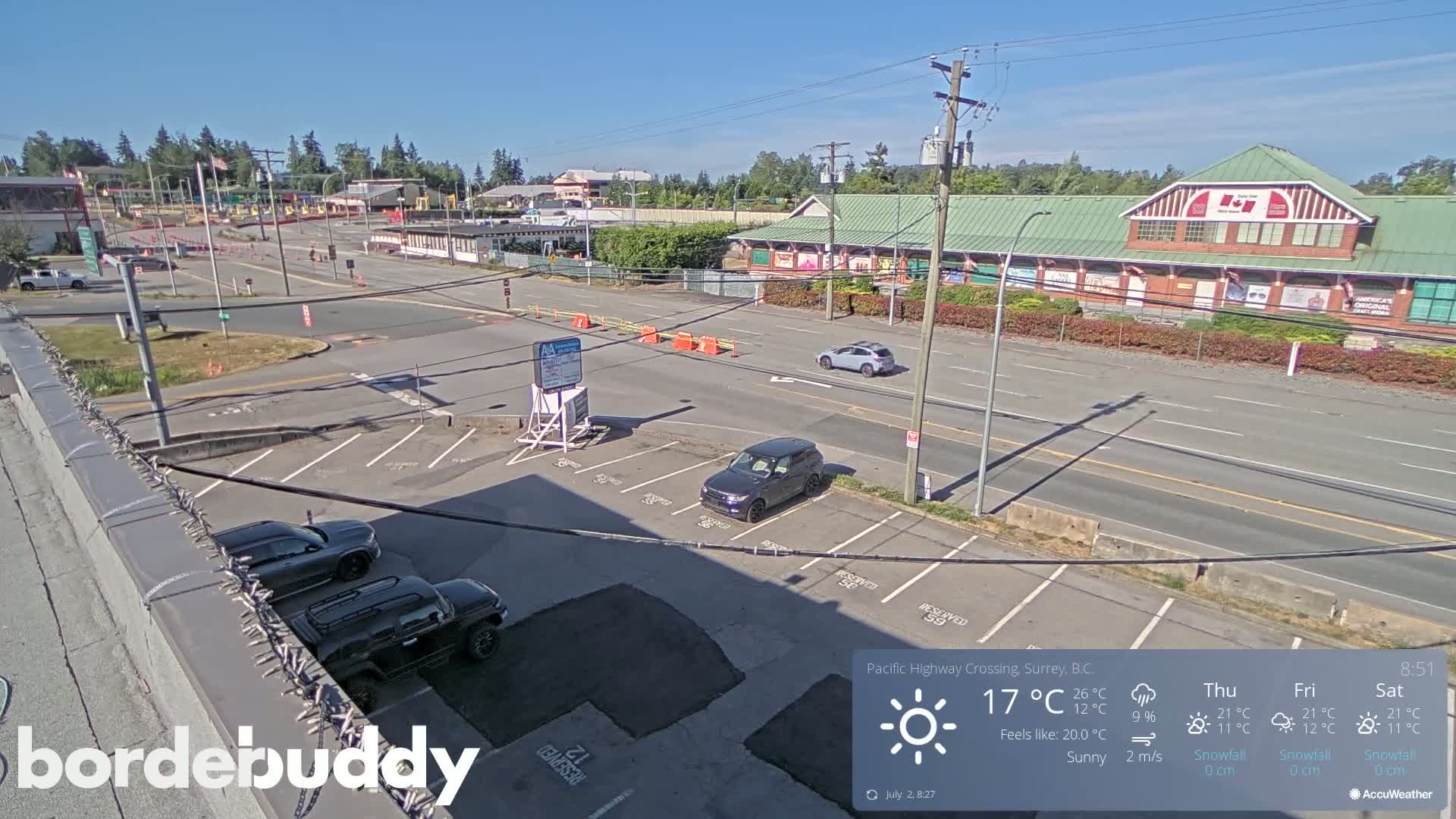 Surrey, Canada-USA  Border Canada Side Pasific Highway Crossing Check Toll Booth Live Cam - Douglas, Surrey, Metro Vancouver, British Columbia, Canada