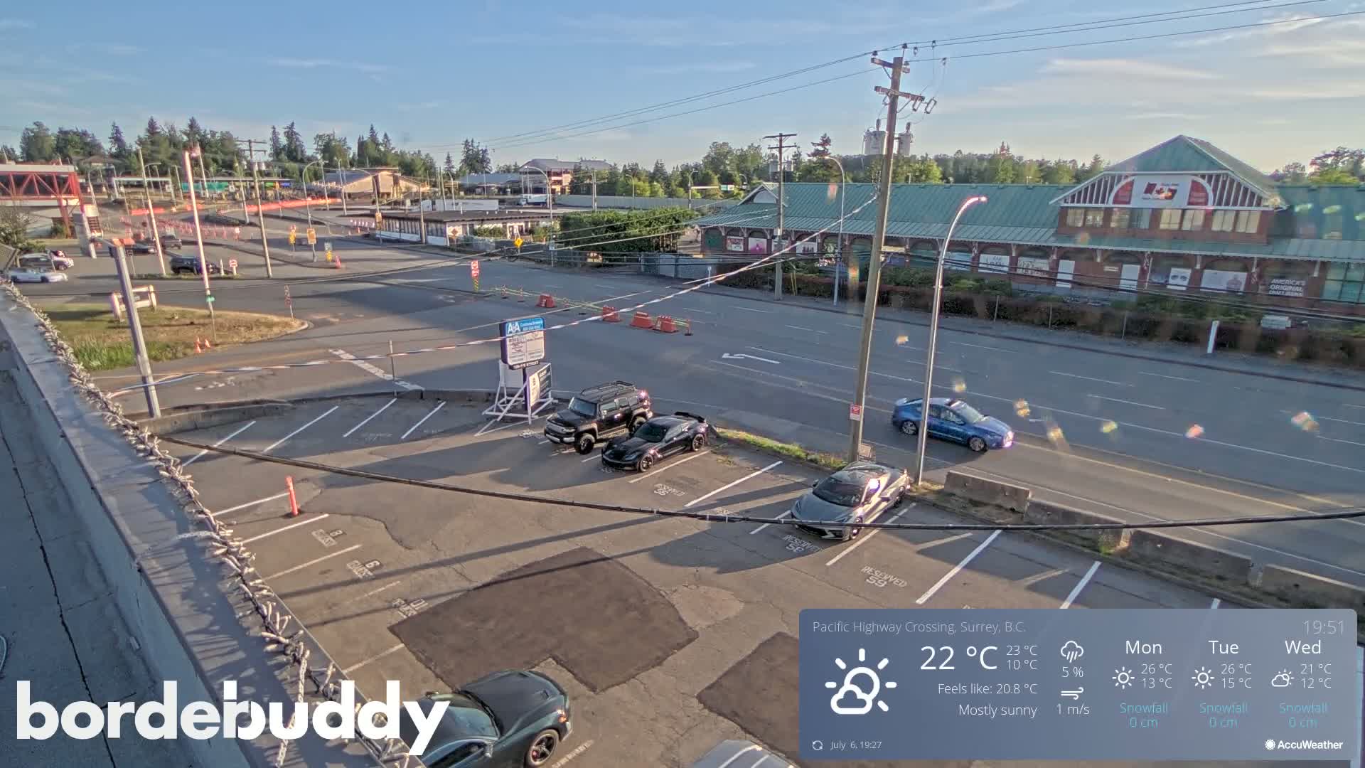 Surrey, Canada-USA  Border Canada Side Pasific Highway Crossing Check Toll Booth Live Cam - Douglas, Surrey, Metro Vancouver, British Columbia, Canada
