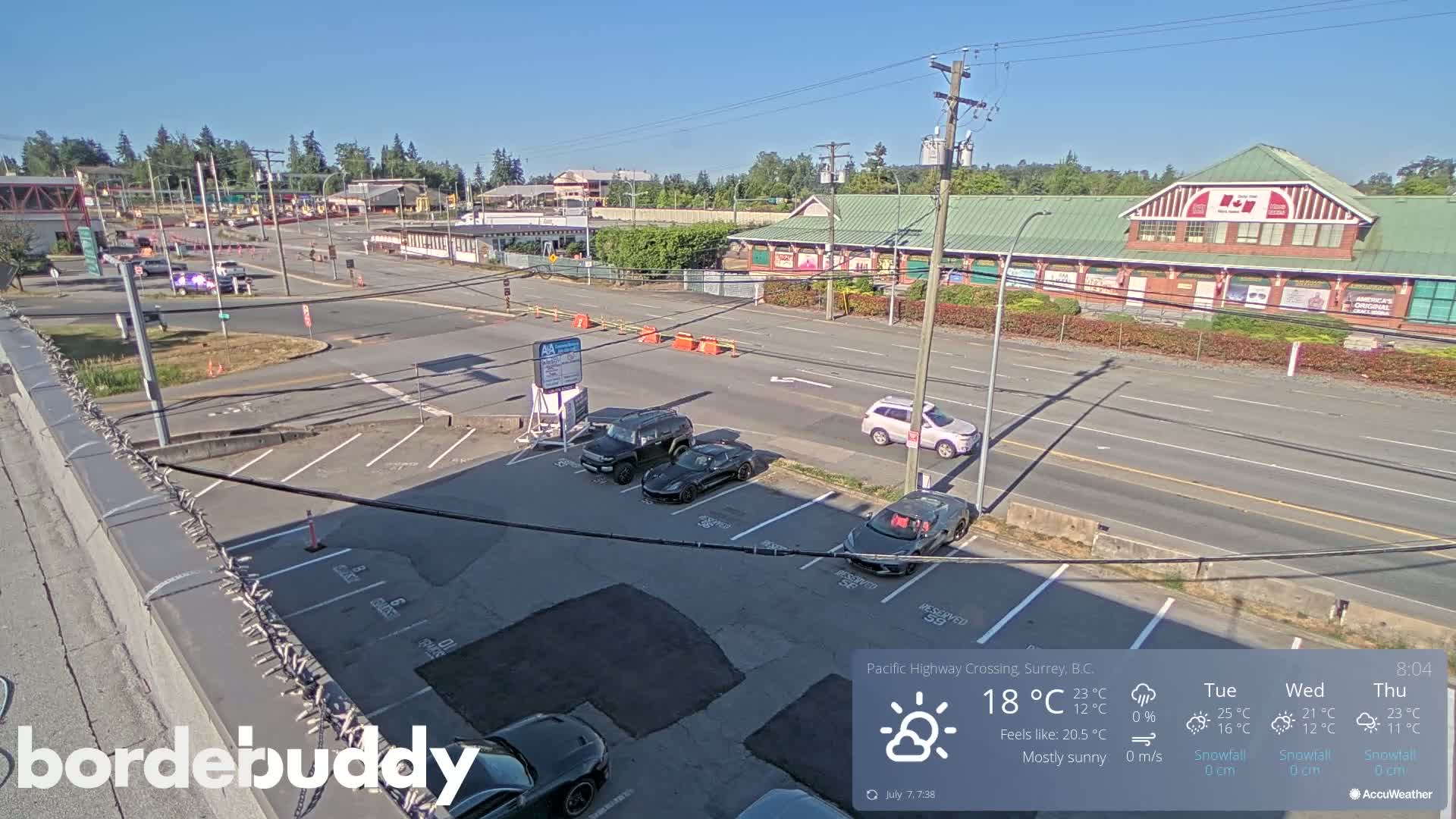 Surrey, Canada-USA  Border Canada Side Pasific Highway Crossing Check Toll Booth Live Cam - Douglas, Surrey, Metro Vancouver, British Columbia, Canada