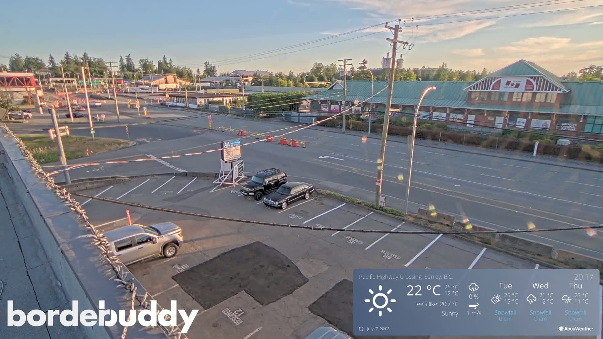 Surrey, Canada-USA  Border Canada Side Pasific Highway Crossing Check Toll Booth Live Cam - Douglas, Surrey, Metro Vancouver, British Columbia, Canada