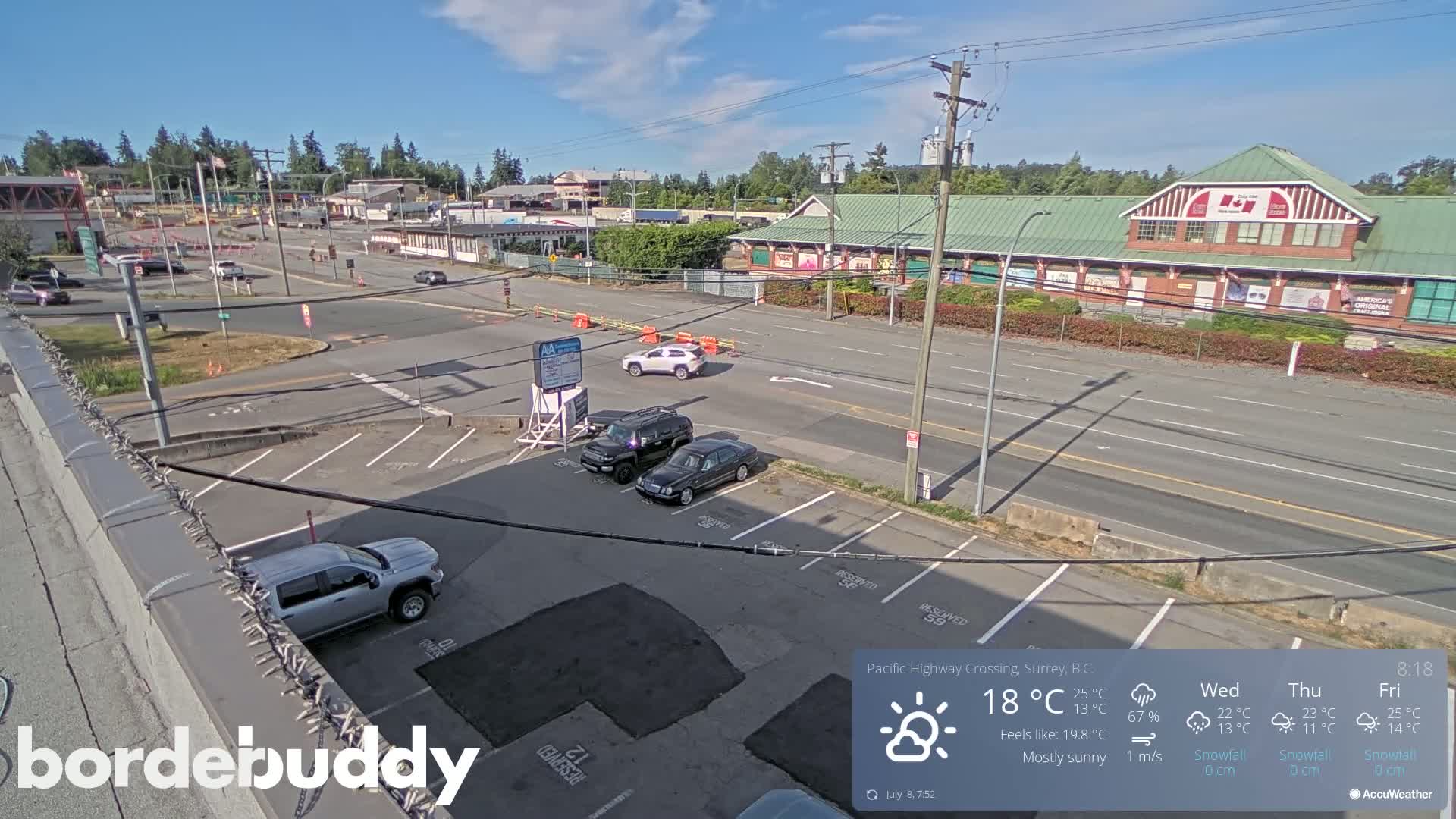 Surrey, Canada-USA  Border Canada Side Pasific Highway Crossing Check Toll Booth Live Cam - Douglas, Surrey, Metro Vancouver, British Columbia, Canada