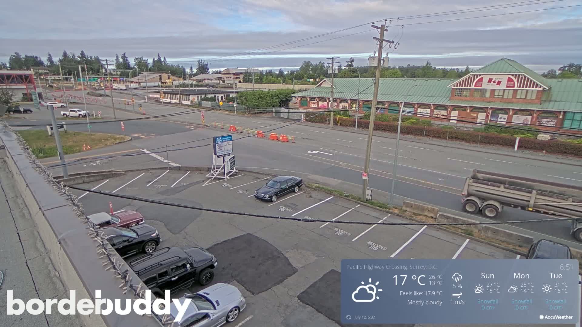 Surrey, Canada-USA  Border Canada Side Pasific Highway Crossing Check Toll Booth Live Cam - Douglas, Surrey, Metro Vancouver, British Columbia, Canada