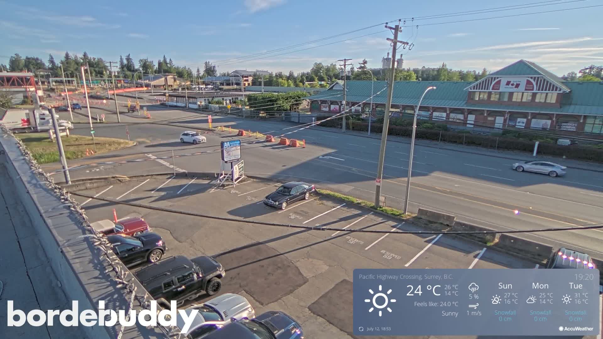 Surrey, Canada-USA  Border Canada Side Pasific Highway Crossing Check Toll Booth Live Cam - Douglas, Surrey, Metro Vancouver, British Columbia, Canada
