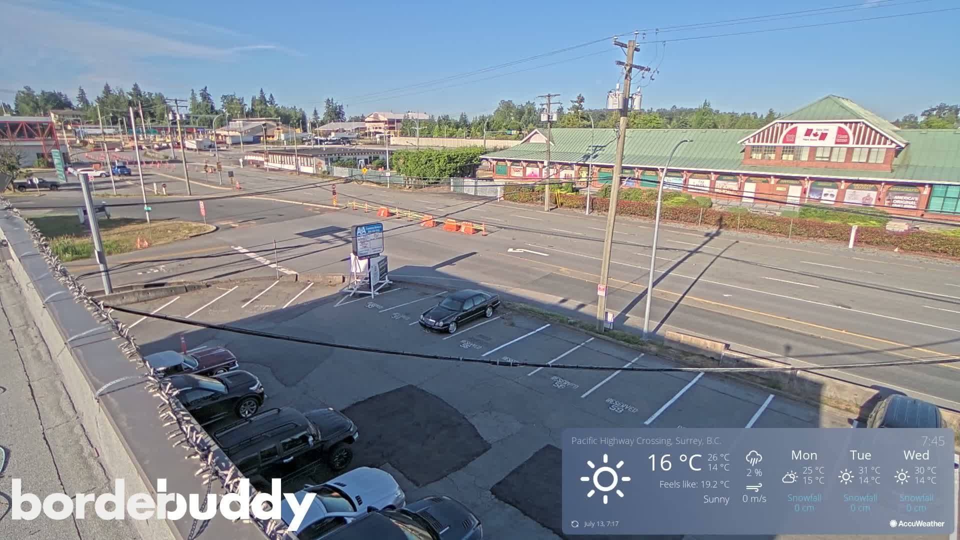 Surrey, Canada-USA  Border Canada Side Pasific Highway Crossing Check Toll Booth Live Cam - Douglas, Surrey, Metro Vancouver, British Columbia, Canada