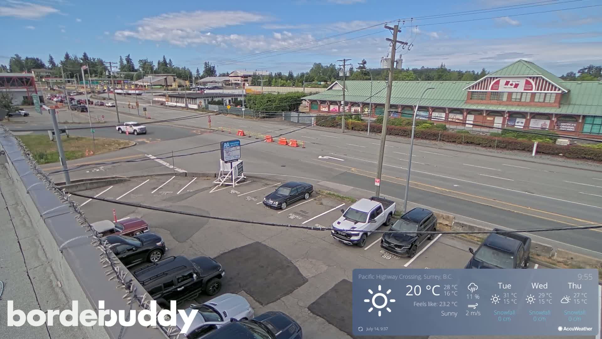 Surrey, Canada-USA  Border Canada Side Pasific Highway Crossing Check Toll Booth Live Cam - Douglas, Surrey, Metro Vancouver, British Columbia, Canada