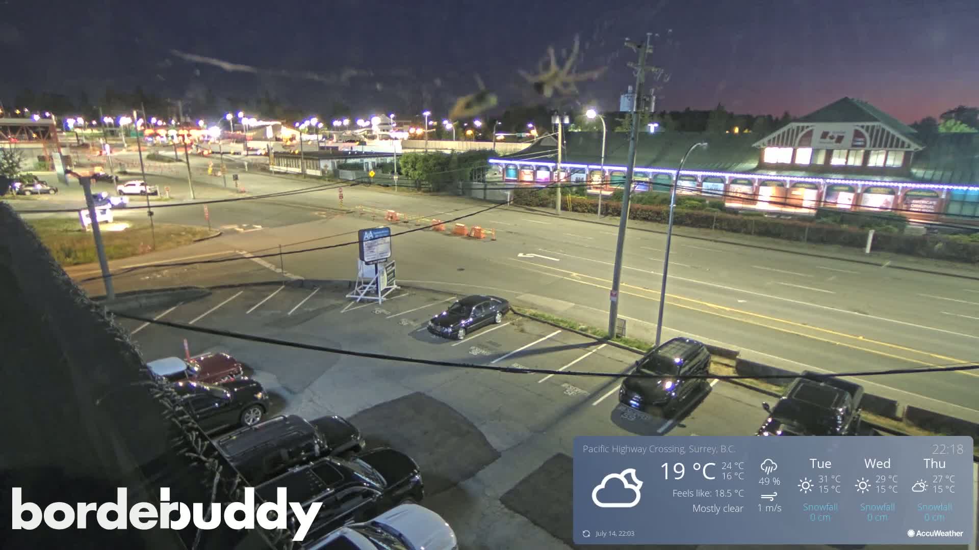 Surrey, Canada-USA  Border Canada Side Pasific Highway Crossing Check Toll Booth Live Cam - Douglas, Surrey, Metro Vancouver, British Columbia, Canada