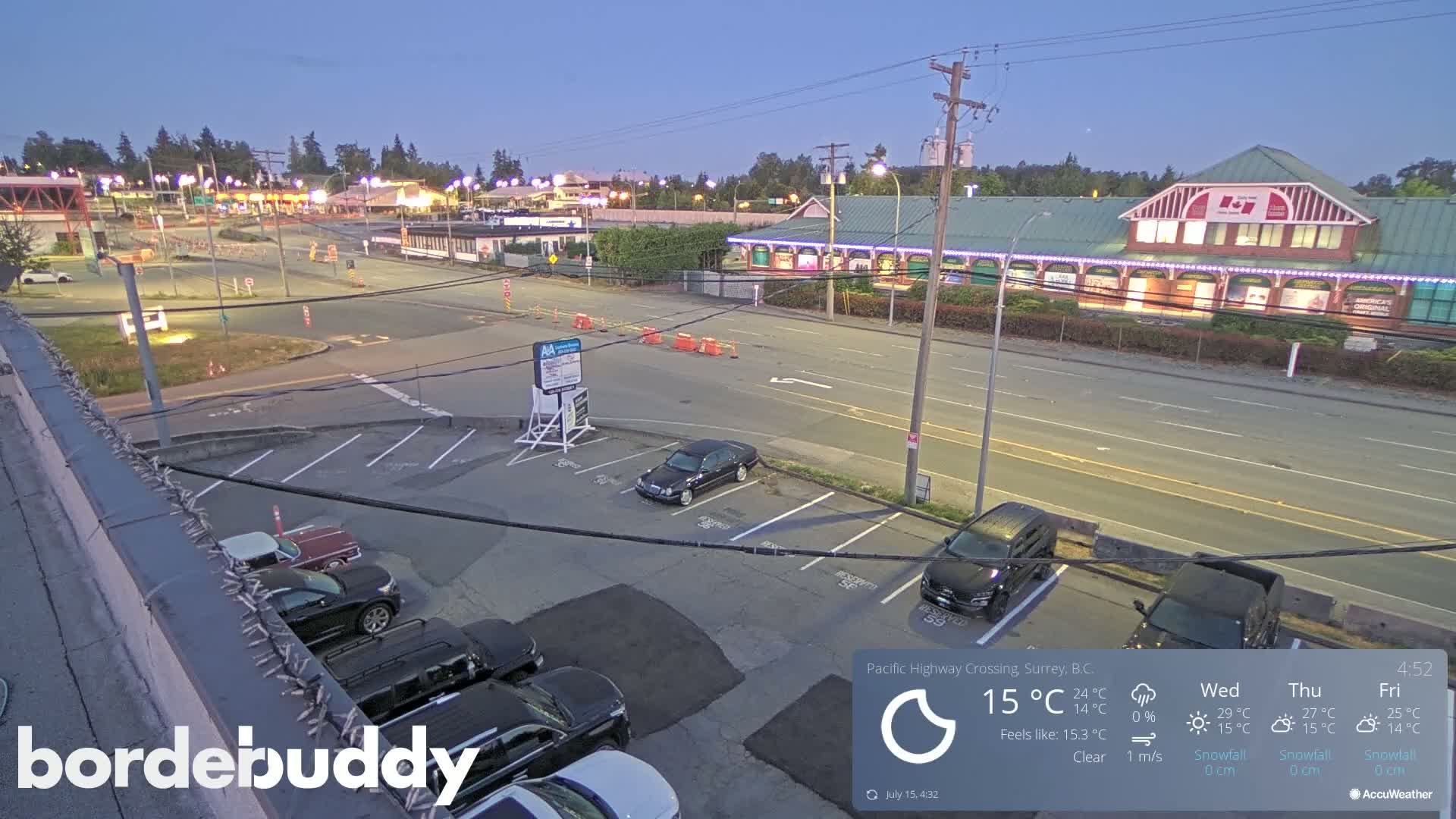Surrey, Canada-USA  Border Canada Side Pasific Highway Crossing Check Toll Booth Live Cam - Douglas, Surrey, Metro Vancouver, British Columbia, Canada