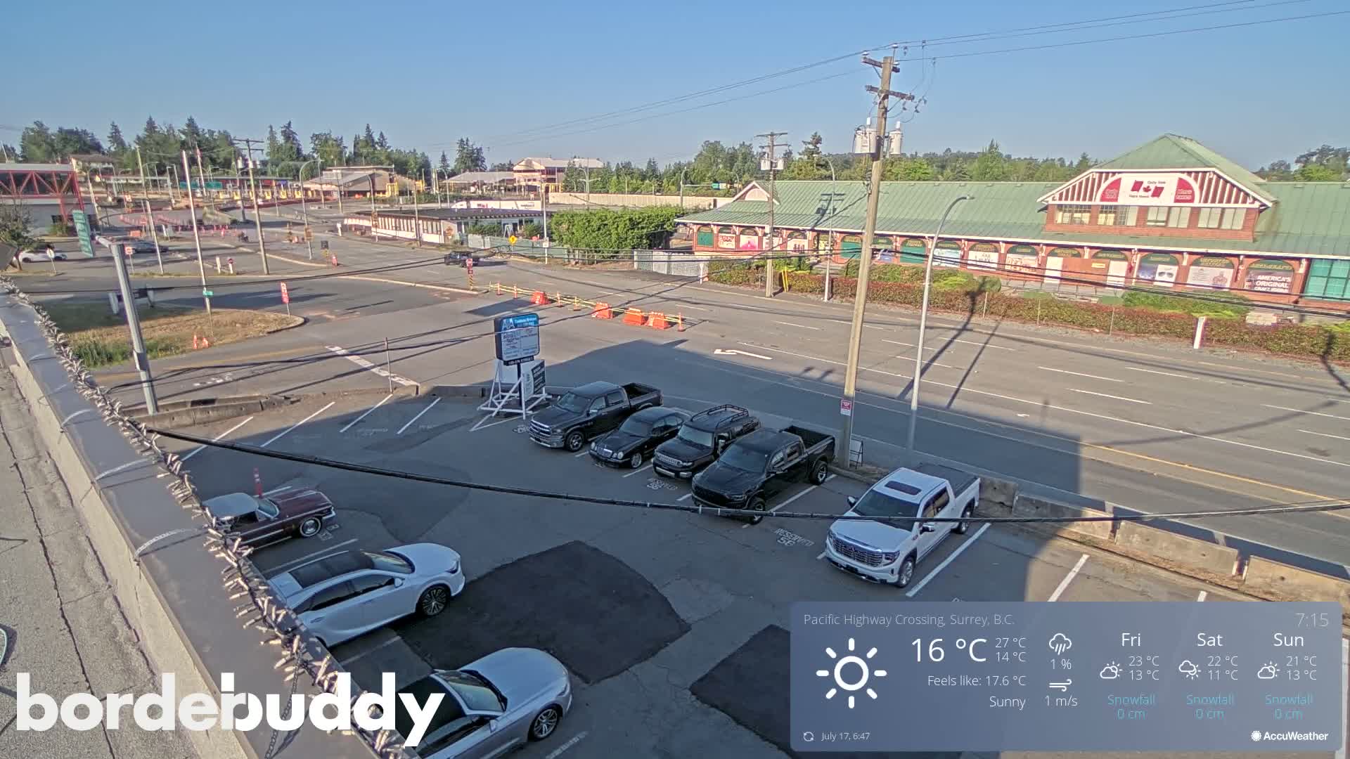 Surrey, Canada-USA  Border Canada Side Pasific Highway Crossing Check Toll Booth Live Cam - Douglas, Surrey, Metro Vancouver, British Columbia, Canada