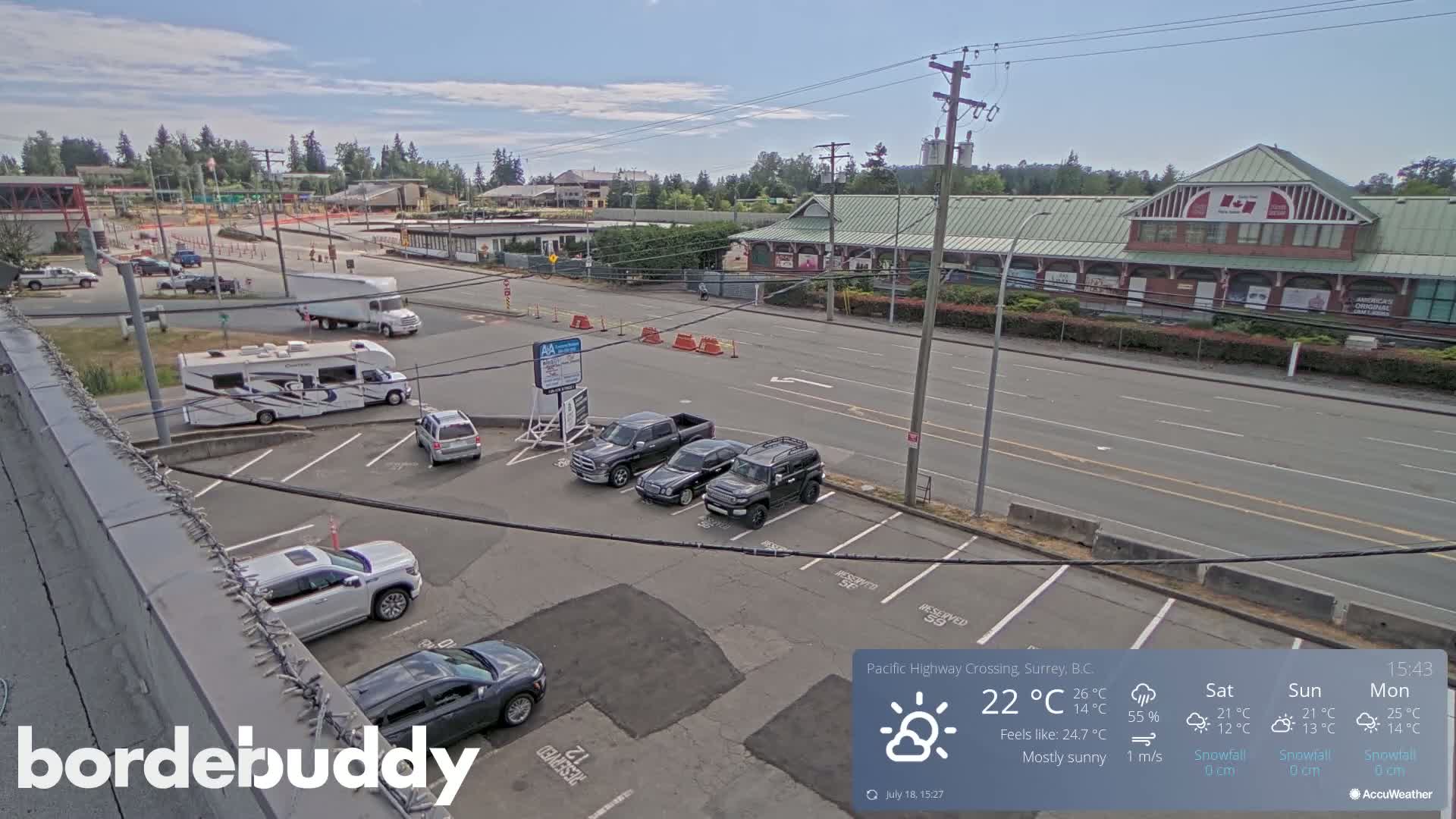 Surrey, Canada-USA  Border Canada Side Pasific Highway Crossing Check Toll Booth Live Cam - Douglas, Surrey, Metro Vancouver, British Columbia, Canada