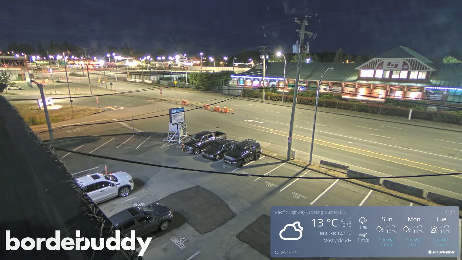 Surrey, Canada-USA  Border Canada Side Pasific Highway Crossing Check Toll Booth Live Cam - Douglas, Surrey, Metro Vancouver, British Columbia, Canada