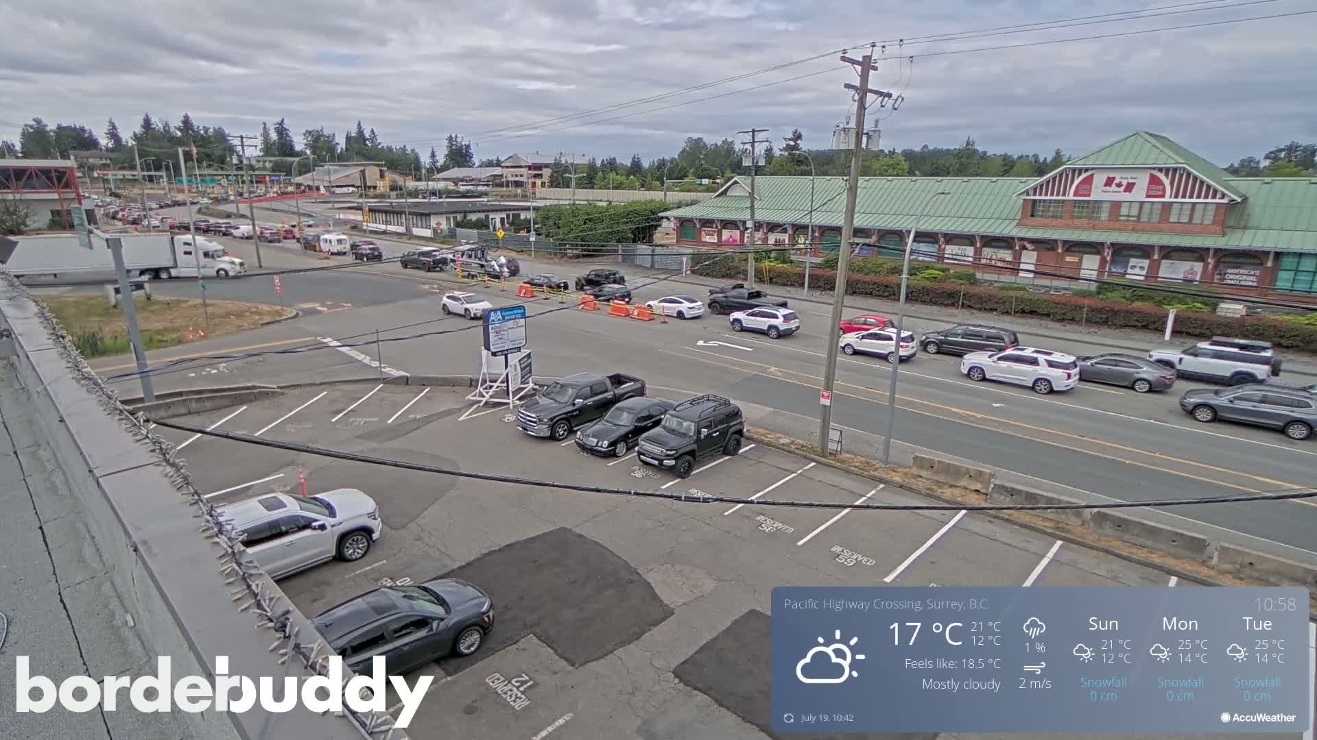 Surrey, Canada-USA  Border Canada Side Pasific Highway Crossing Check Toll Booth Live Cam - Douglas, Surrey, Metro Vancouver, British Columbia, Canada