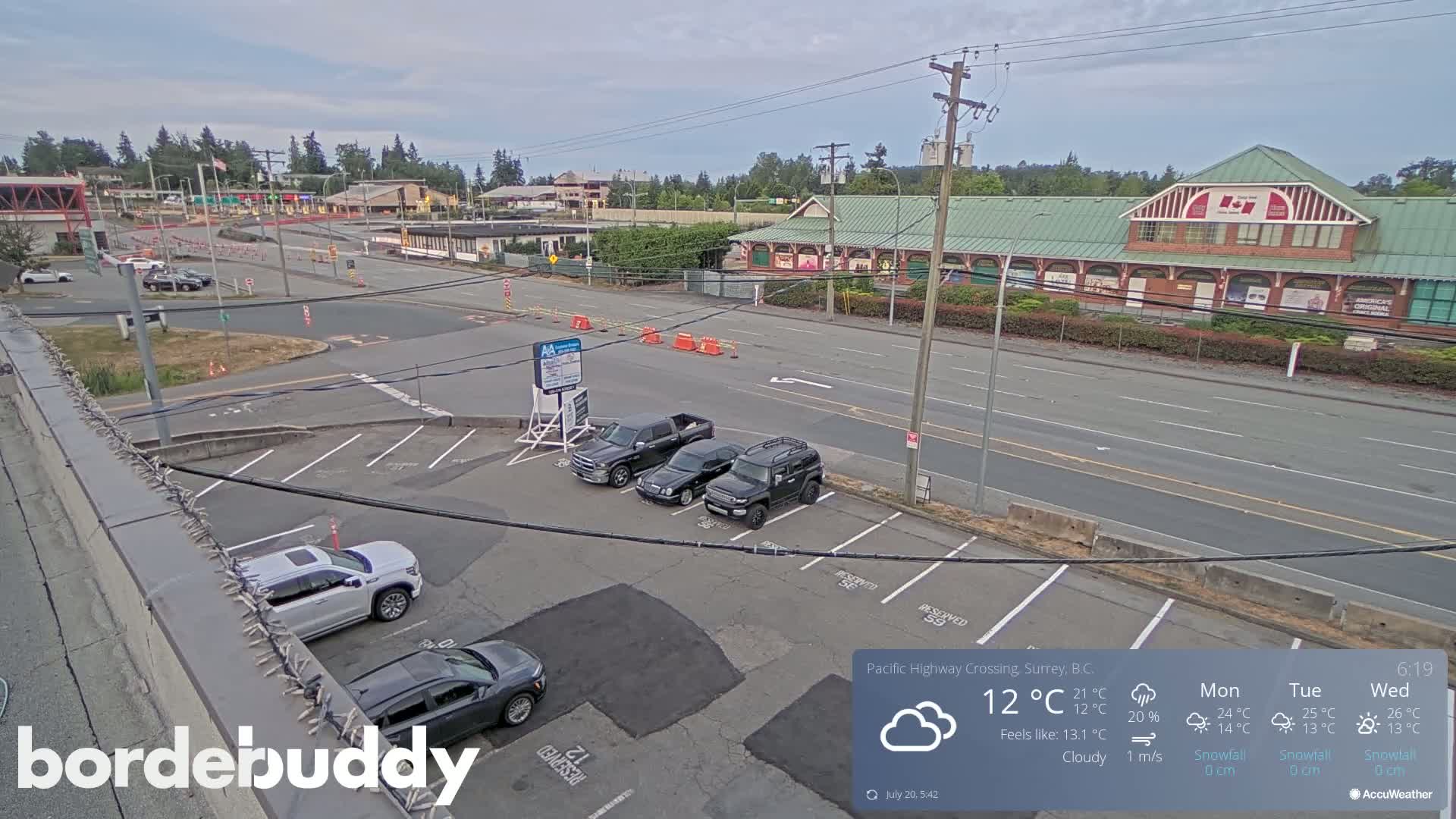 Surrey, Canada-USA  Border Canada Side Pasific Highway Crossing Check Toll Booth Live Cam - Douglas, Surrey, Metro Vancouver, British Columbia, Canada