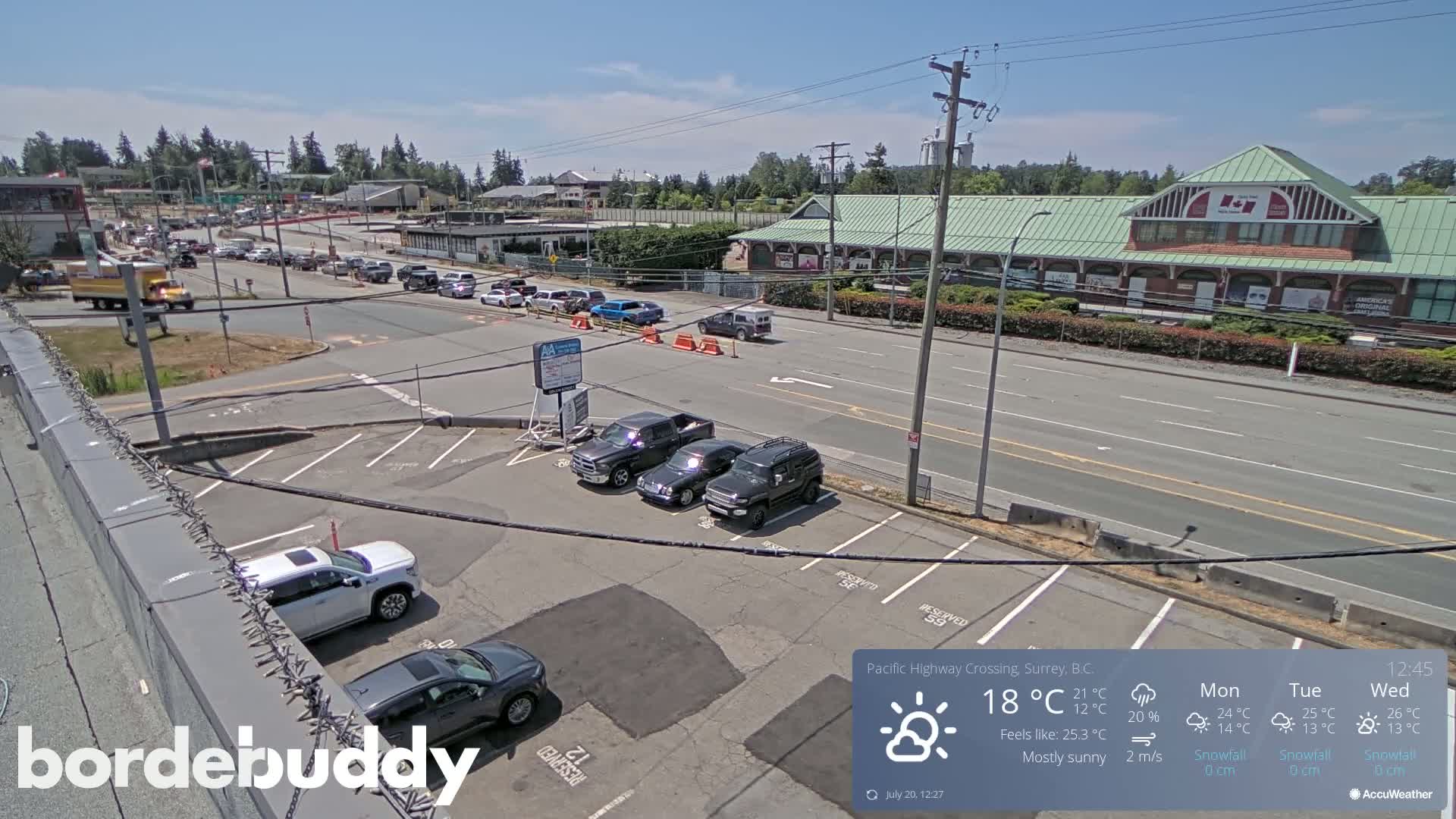 Surrey, Canada-USA  Border Canada Side Pasific Highway Crossing Check Toll Booth Live Cam - Douglas, Surrey, Metro Vancouver, British Columbia, Canada