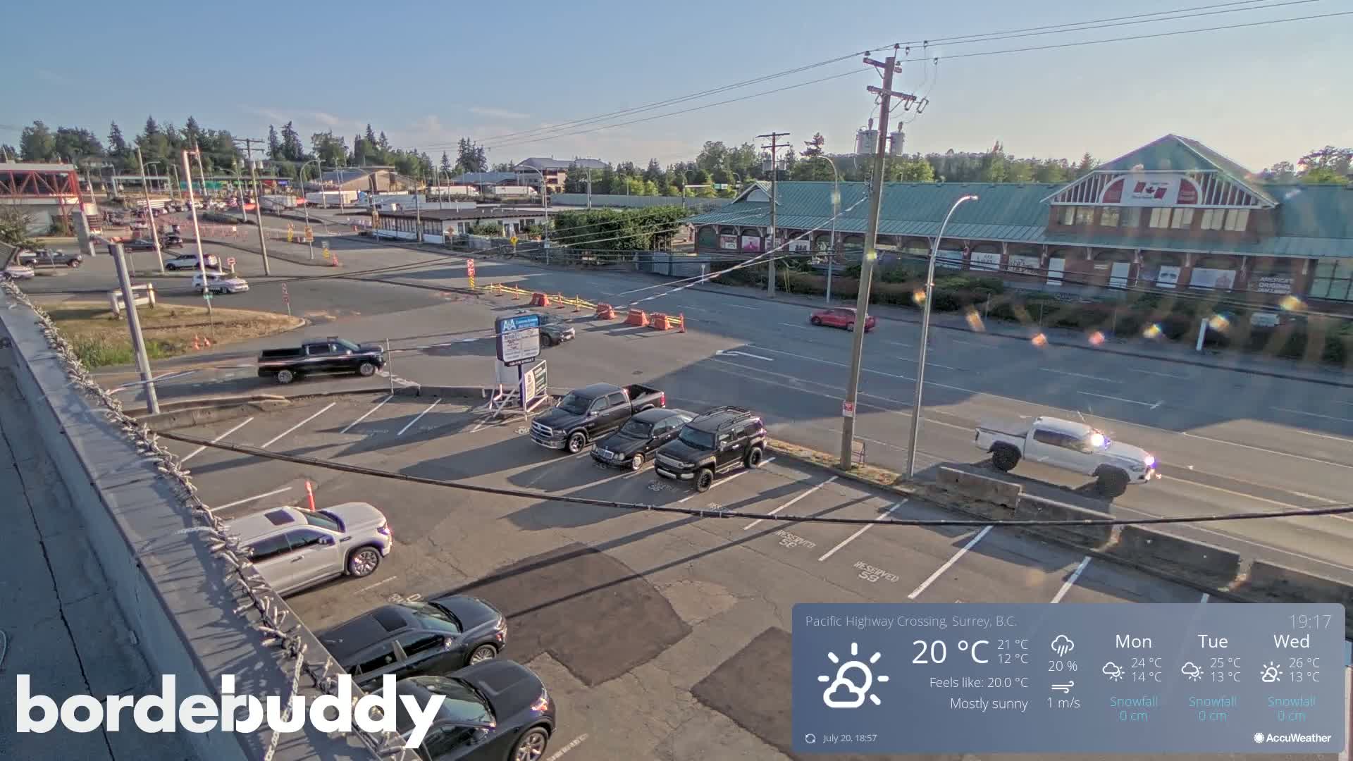 Surrey, Canada-USA  Border Canada Side Pasific Highway Crossing Check Toll Booth Live Cam - Douglas, Surrey, Metro Vancouver, British Columbia, Canada