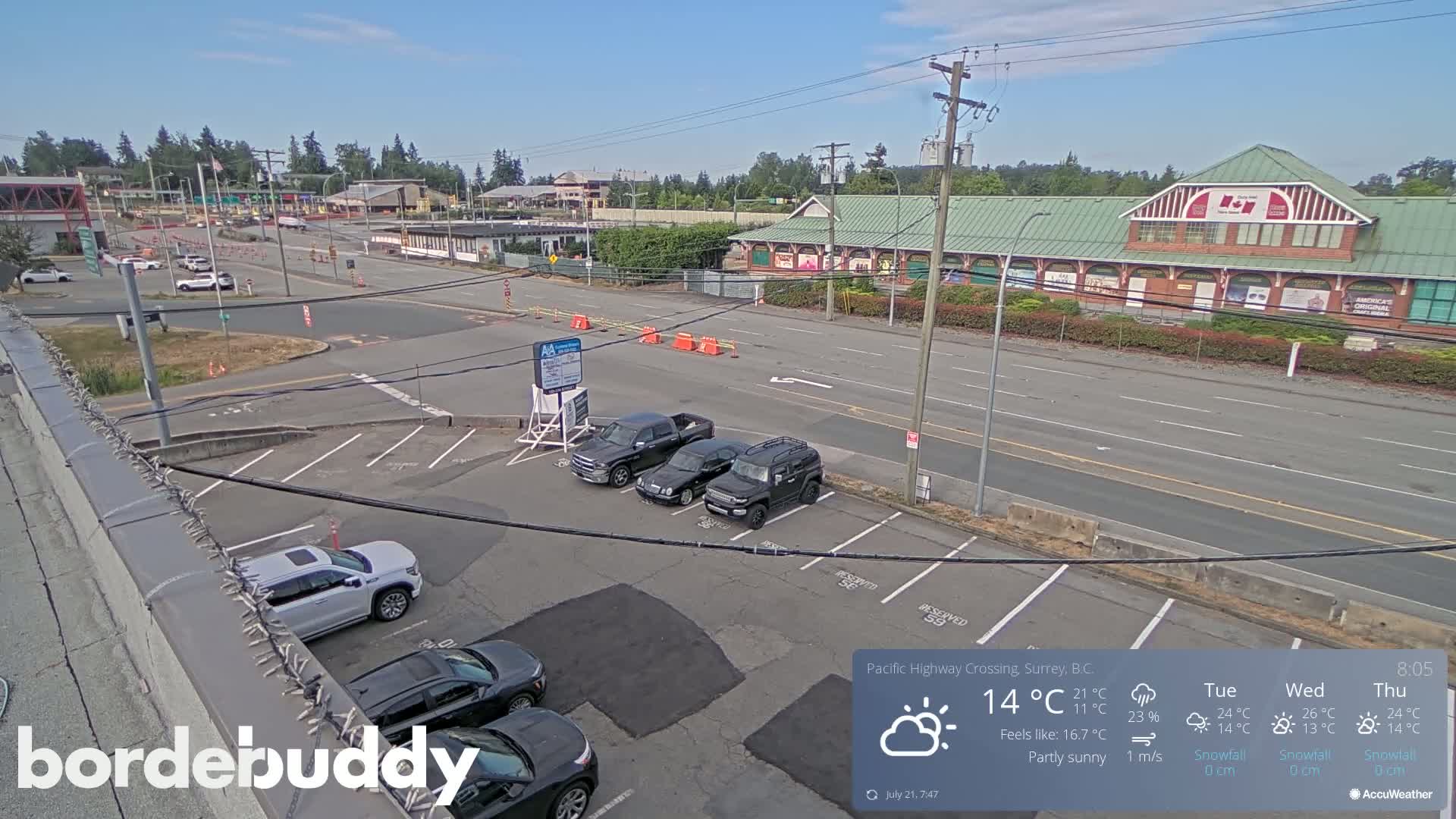 Surrey, Canada-USA  Border Canada Side Pasific Highway Crossing Check Toll Booth Live Cam - Douglas, Surrey, Metro Vancouver, British Columbia, Canada