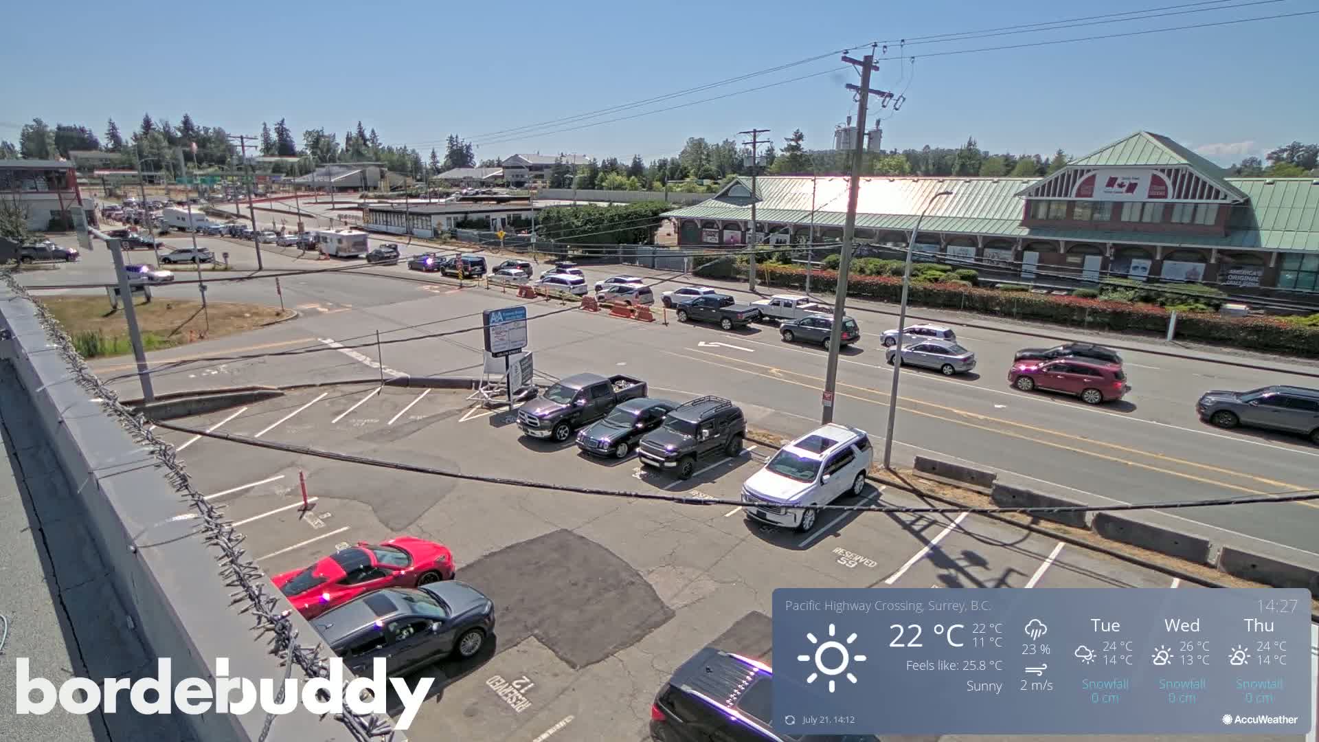 Surrey, Canada-USA  Border Canada Side Pasific Highway Crossing Check Toll Booth Live Cam - Douglas, Surrey, Metro Vancouver, British Columbia, Canada