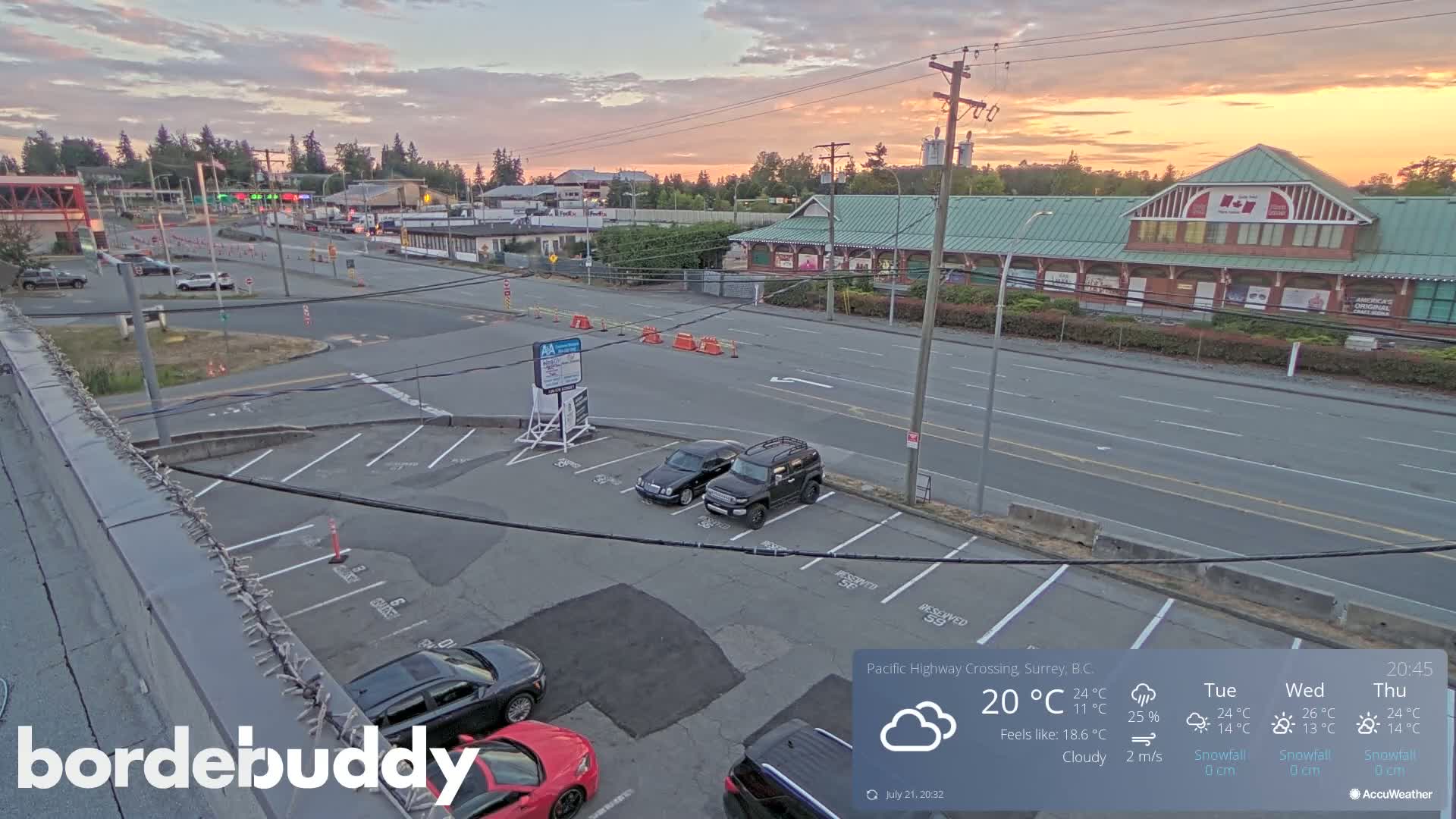 Surrey, Canada-USA  Border Canada Side Pasific Highway Crossing Check Toll Booth Live Cam - Douglas, Surrey, Metro Vancouver, British Columbia, Canada