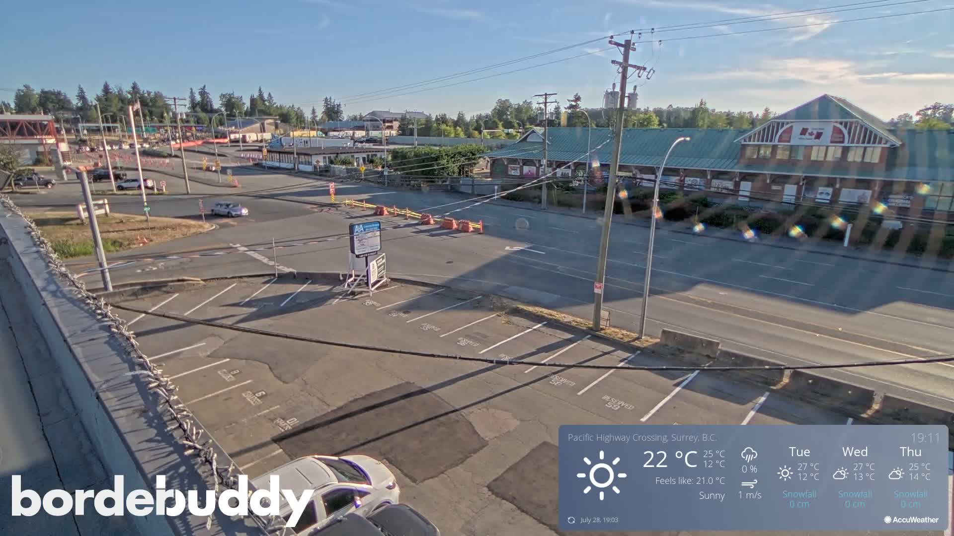 Surrey, Canada-USA  Border Canada Side Pasific Highway Crossing Check Toll Booth Live Cam - Douglas, Surrey, Metro Vancouver, British Columbia, Canada