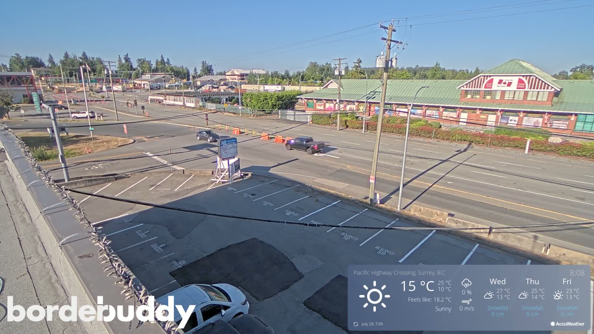Surrey, Canada-USA  Border Canada Side Pasific Highway Crossing Check Toll Booth Live Cam - Douglas, Surrey, Metro Vancouver, British Columbia, Canada