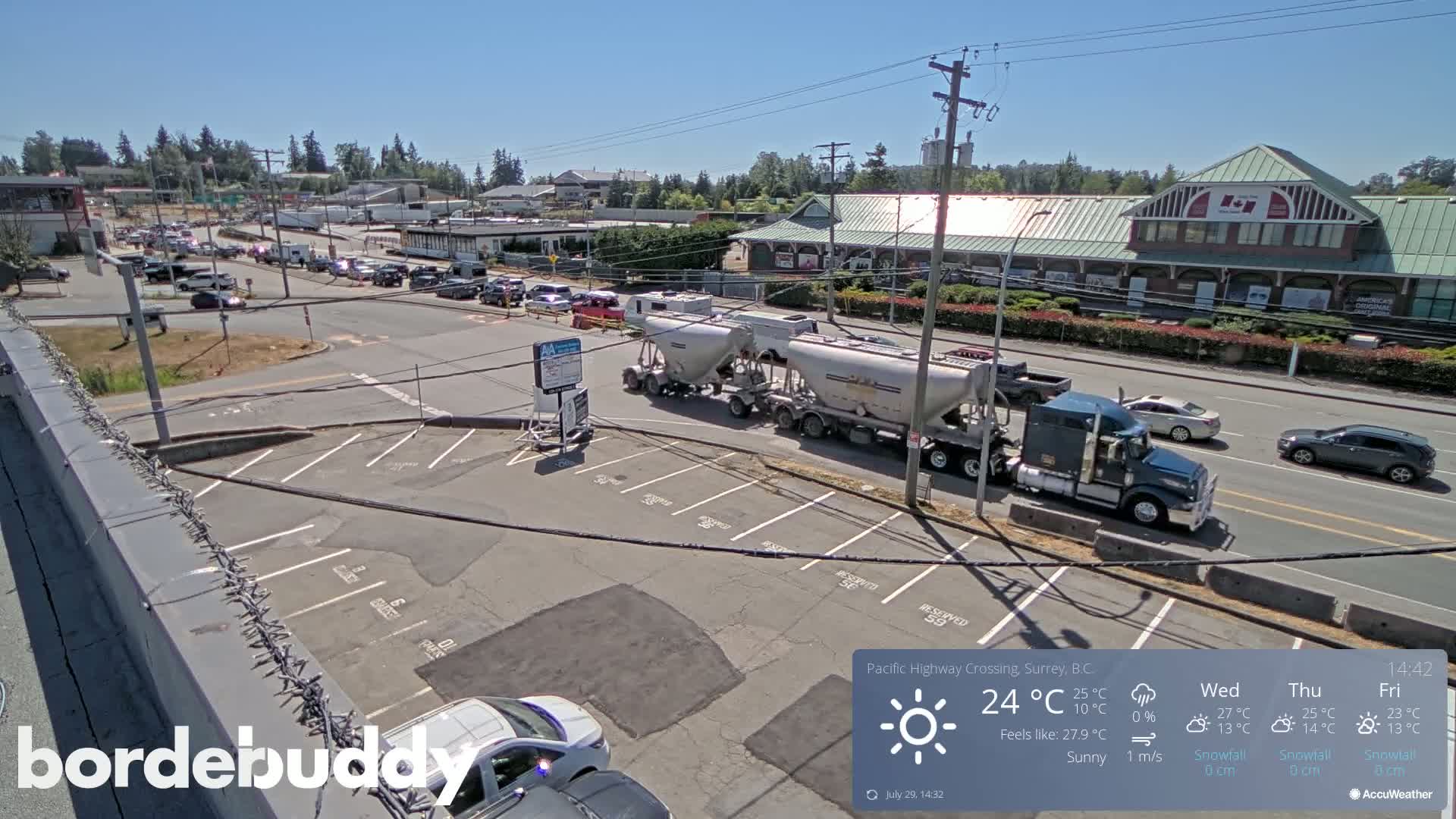 Surrey, Canada-USA  Border Canada Side Pasific Highway Crossing Check Toll Booth Live Cam - Douglas, Surrey, Metro Vancouver, British Columbia, Canada