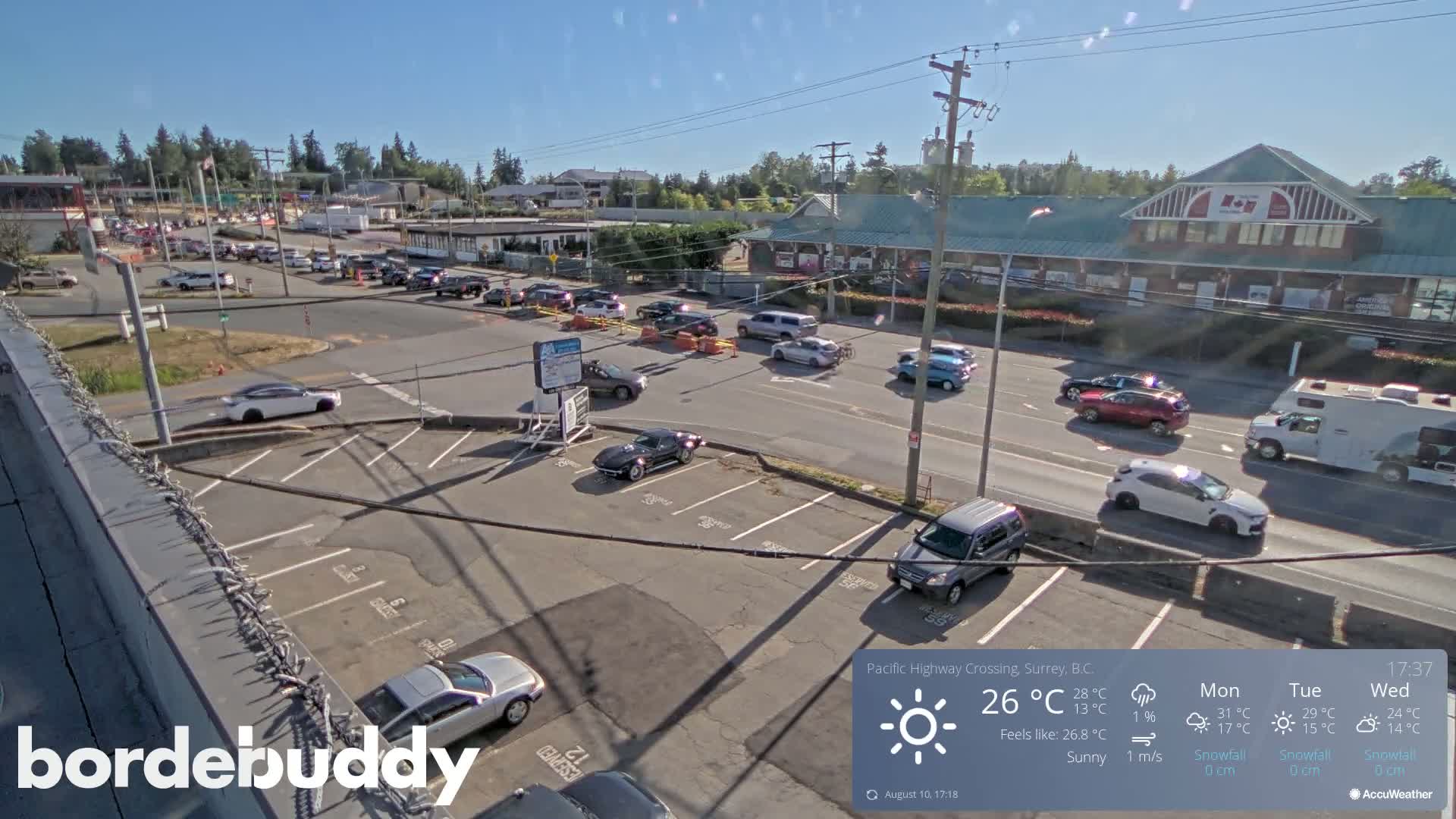Surrey, Canada-USA  Border Canada Side Pasific Highway Crossing Check Toll Booth Live Cam - Douglas, Surrey, Metro Vancouver, British Columbia, Canada