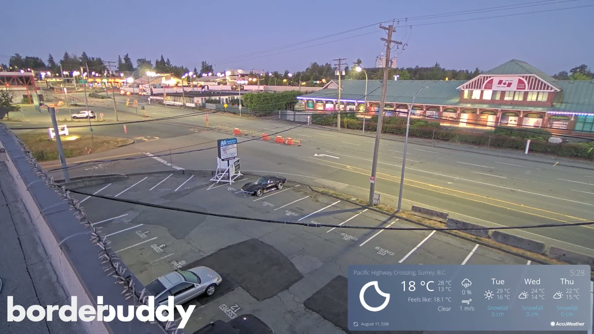 Surrey, Canada-USA  Border Canada Side Pasific Highway Crossing Check Toll Booth Live Cam - Douglas, Surrey, Metro Vancouver, British Columbia, Canada