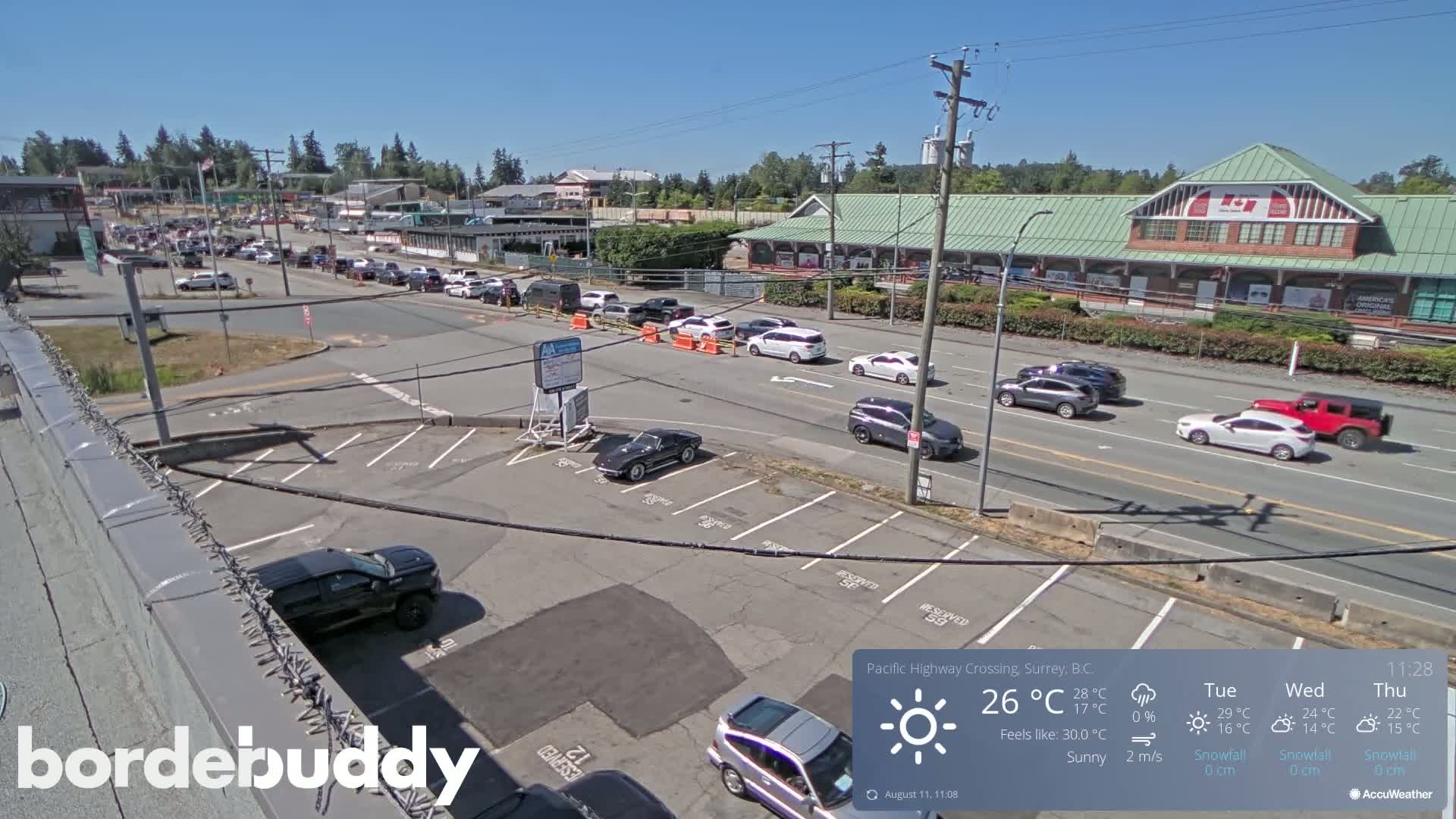 Surrey, Canada-USA  Border Canada Side Pasific Highway Crossing Check Toll Booth Live Cam - Douglas, Surrey, Metro Vancouver, British Columbia, Canada