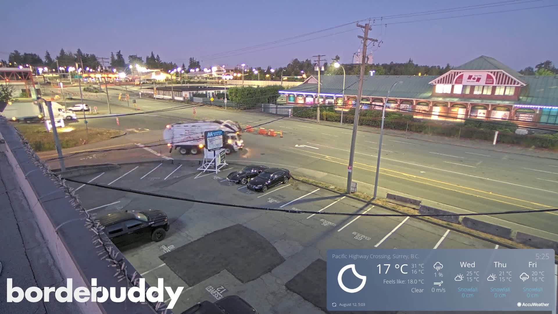 Surrey, Canada-USA  Border Canada Side Pasific Highway Crossing Check Toll Booth Live Cam - Douglas, Surrey, Metro Vancouver, British Columbia, Canada