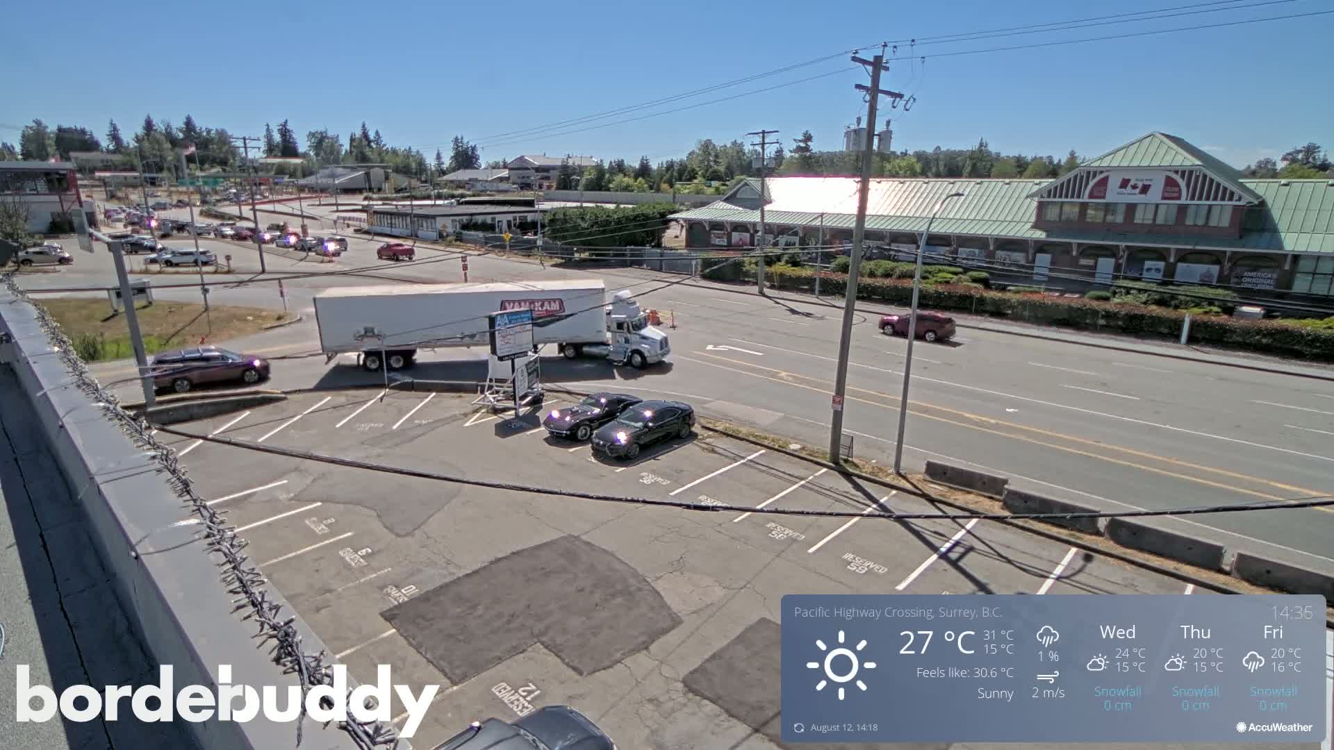 Surrey, Canada-USA  Border Canada Side Pasific Highway Crossing Check Toll Booth Live Cam - Douglas, Surrey, Metro Vancouver, British Columbia, Canada