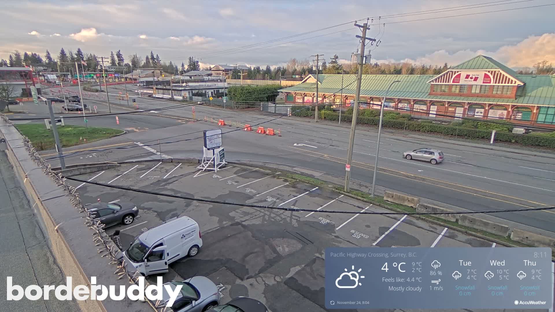 Surrey, Canada-USA  Border Canada Side Pasific Highway Crossing Check Toll Booth Live Cam - Douglas, Surrey, Metro Vancouver, British Columbia, Canada