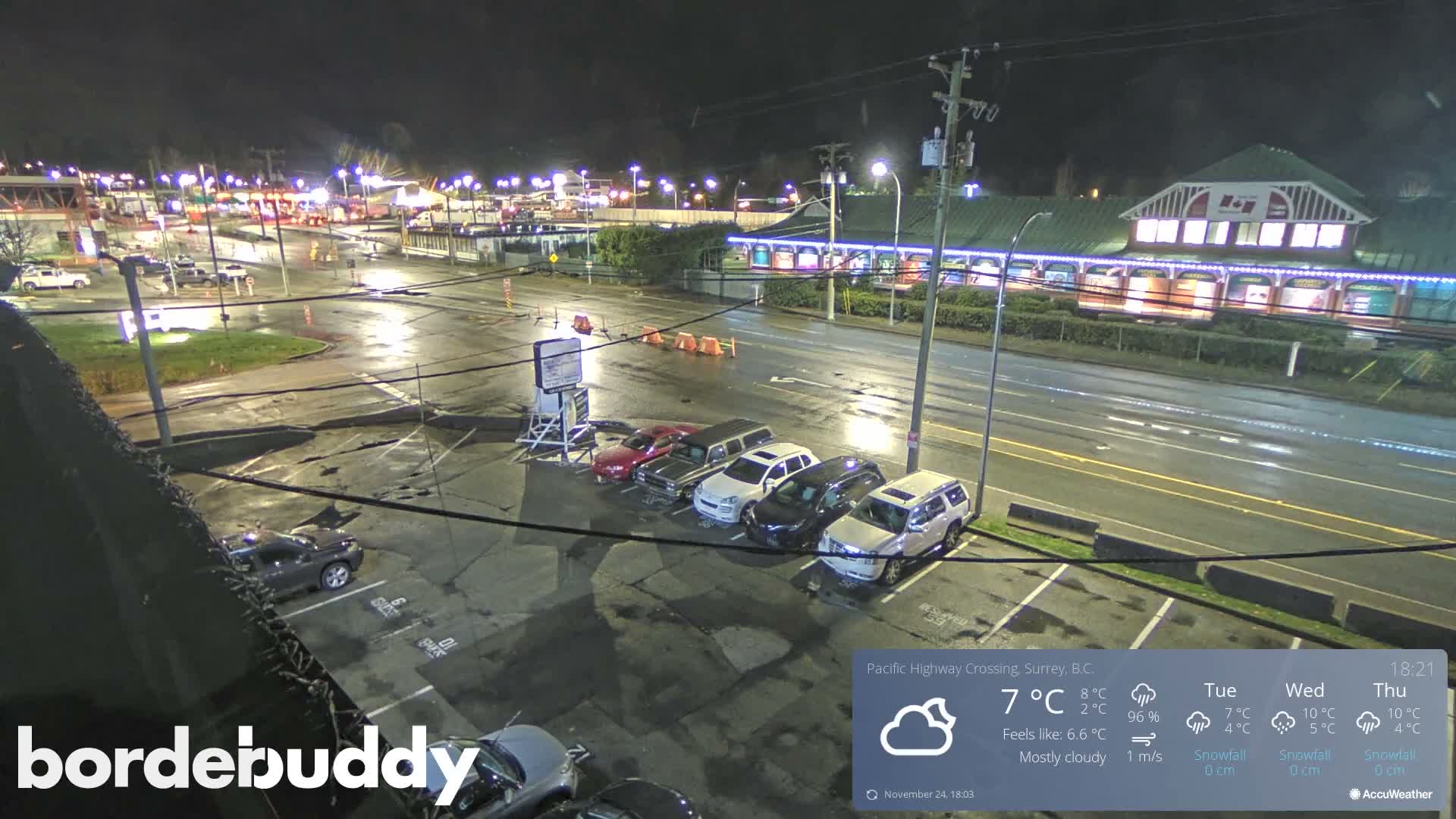 Surrey, Canada-USA  Border Canada Side Pasific Highway Crossing Check Toll Booth Live Cam - Douglas, Surrey, Metro Vancouver, British Columbia, Canada