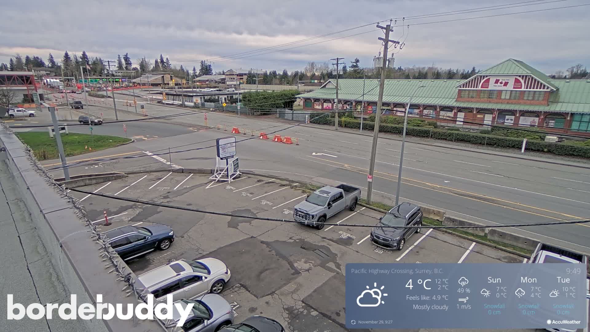 Surrey, Canada-USA  Border Canada Side Pasific Highway Crossing Check Toll Booth Live Cam - Douglas, Surrey, Metro Vancouver, British Columbia, Canada