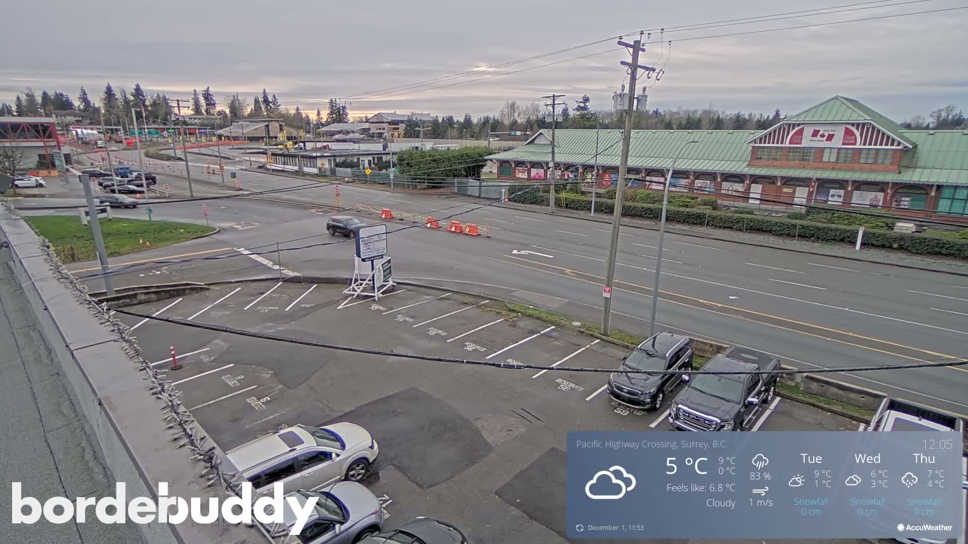 Surrey, Canada-USA  Border Canada Side Pasific Highway Crossing Check Toll Booth Live Cam - Douglas, Surrey, Metro Vancouver, British Columbia, Canada