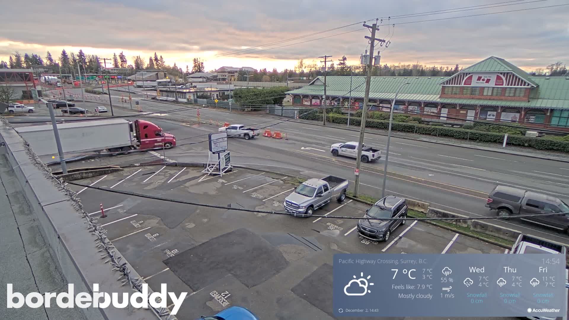 Surrey, Canada-USA  Border Canada Side Pasific Highway Crossing Check Toll Booth Live Cam - Douglas, Surrey, Metro Vancouver, British Columbia, Canada