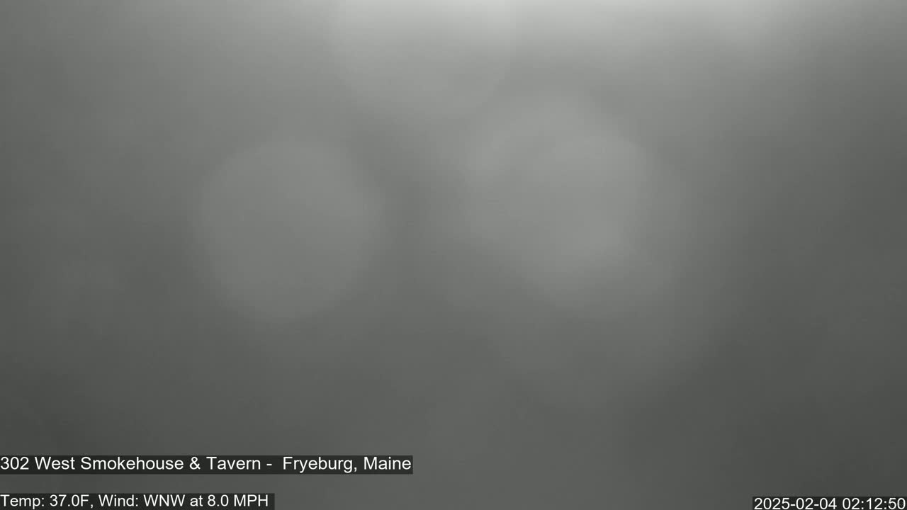 A blurry, gray outdoor scene shows a foggy or hazy atmosphere with a 37°F temperature and a west-northwest wind at 8.0 mph.