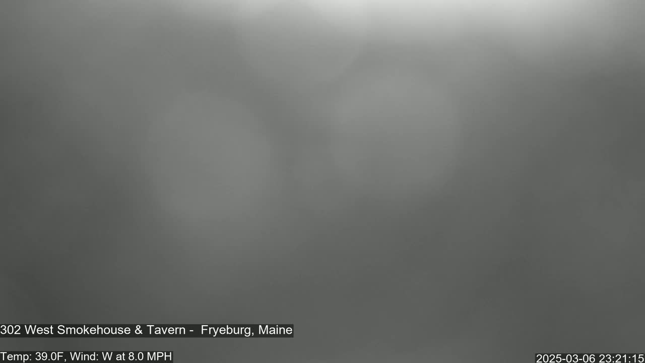 A blurry, gray image shows an overcast night with a temperature of 39°F and a westerly wind of 8 mph.