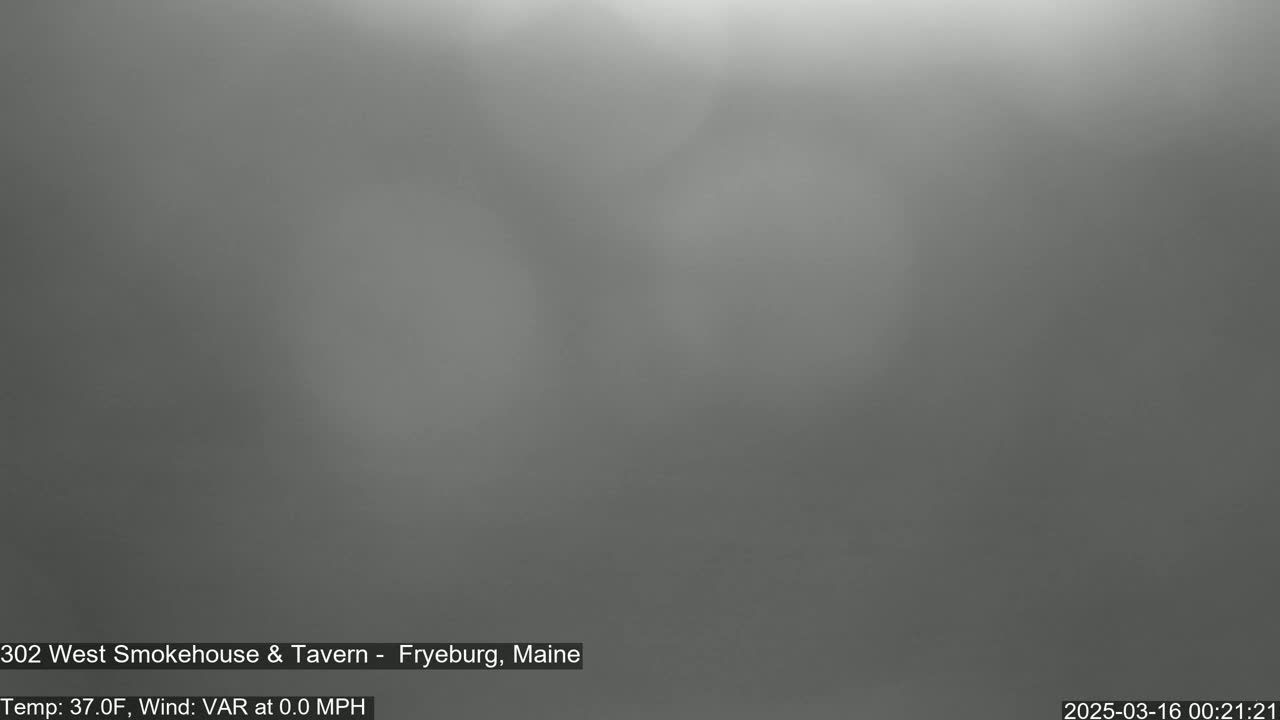 A blurry, gray image shows an overcast sky with a temperature of 37°F and a wind speed of 0.0 mph.