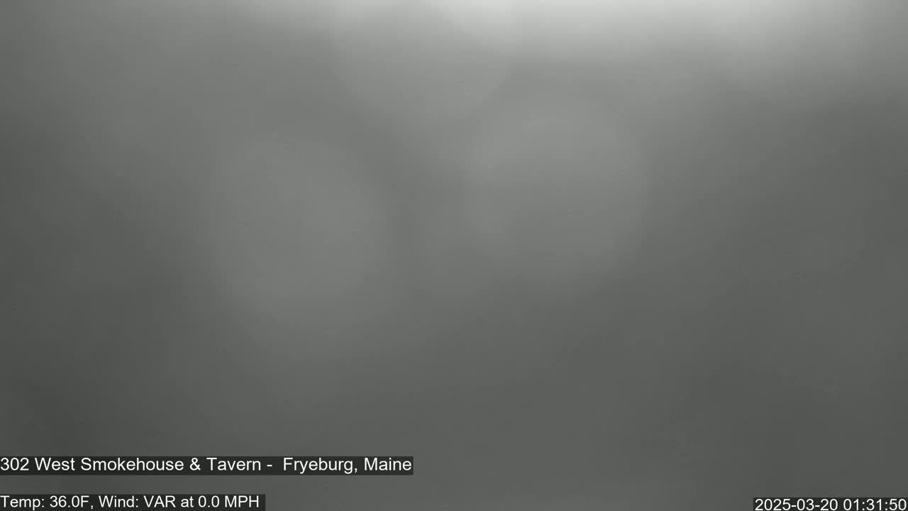 A blurry, gray image shows a foggy or hazy outdoor scene with a temperature of 36 degrees Fahrenheit and no wind.