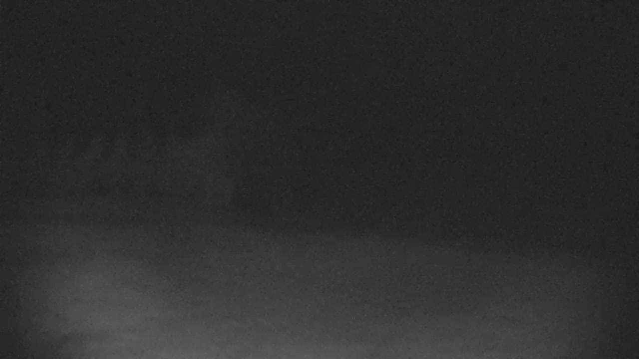 A dark, blurry image shows a foggy or hazy night scene.
