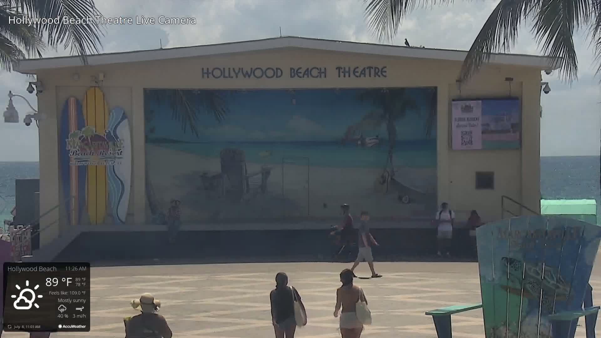 Hollywood Beach Theatre & Big Chairs Square Live Cam - Holywood, Broward, Florida, USA