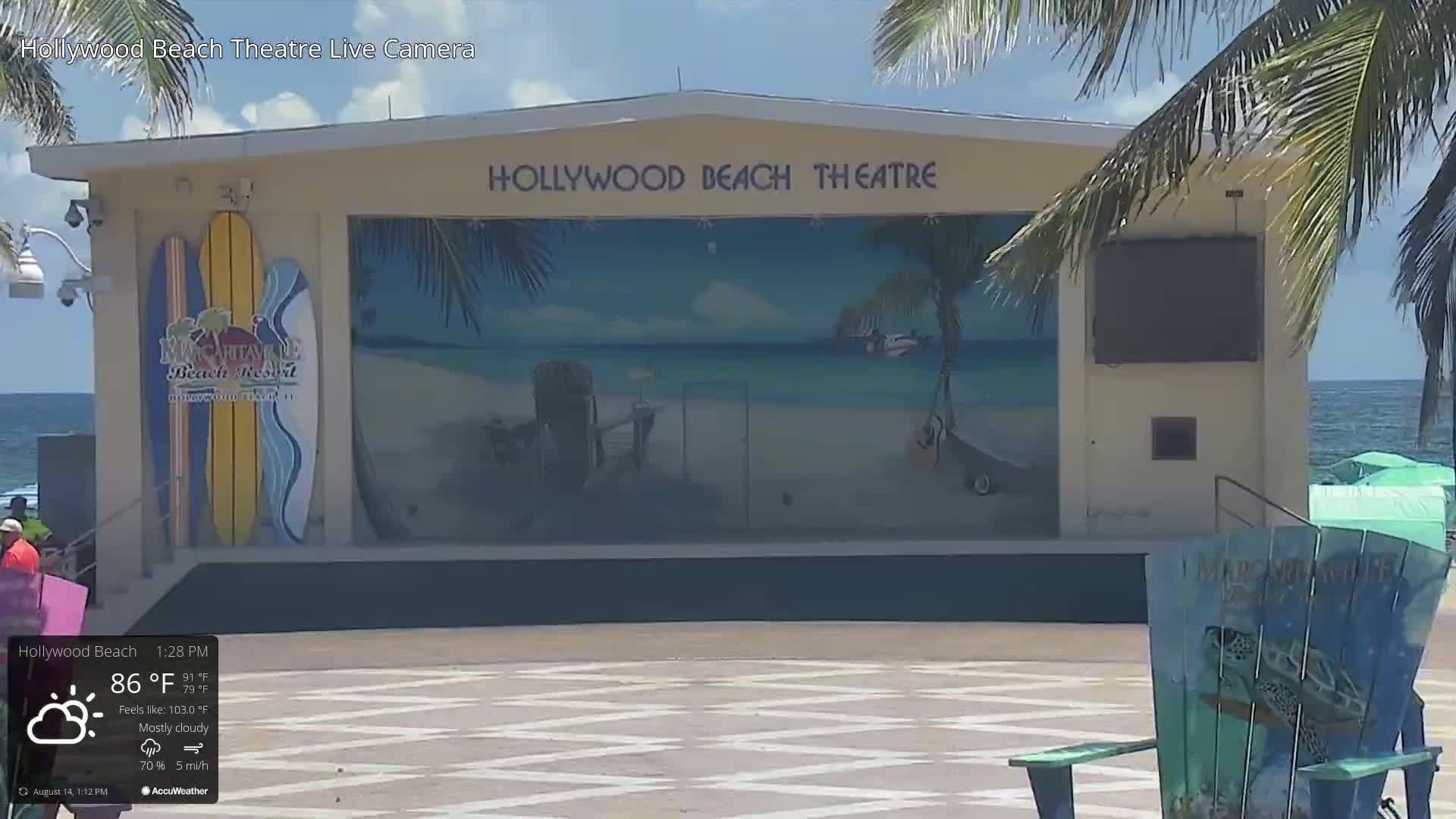 Hollywood Beach Theatre & Big Chairs Square Live Cam - Holywood, Broward, Florida, USA