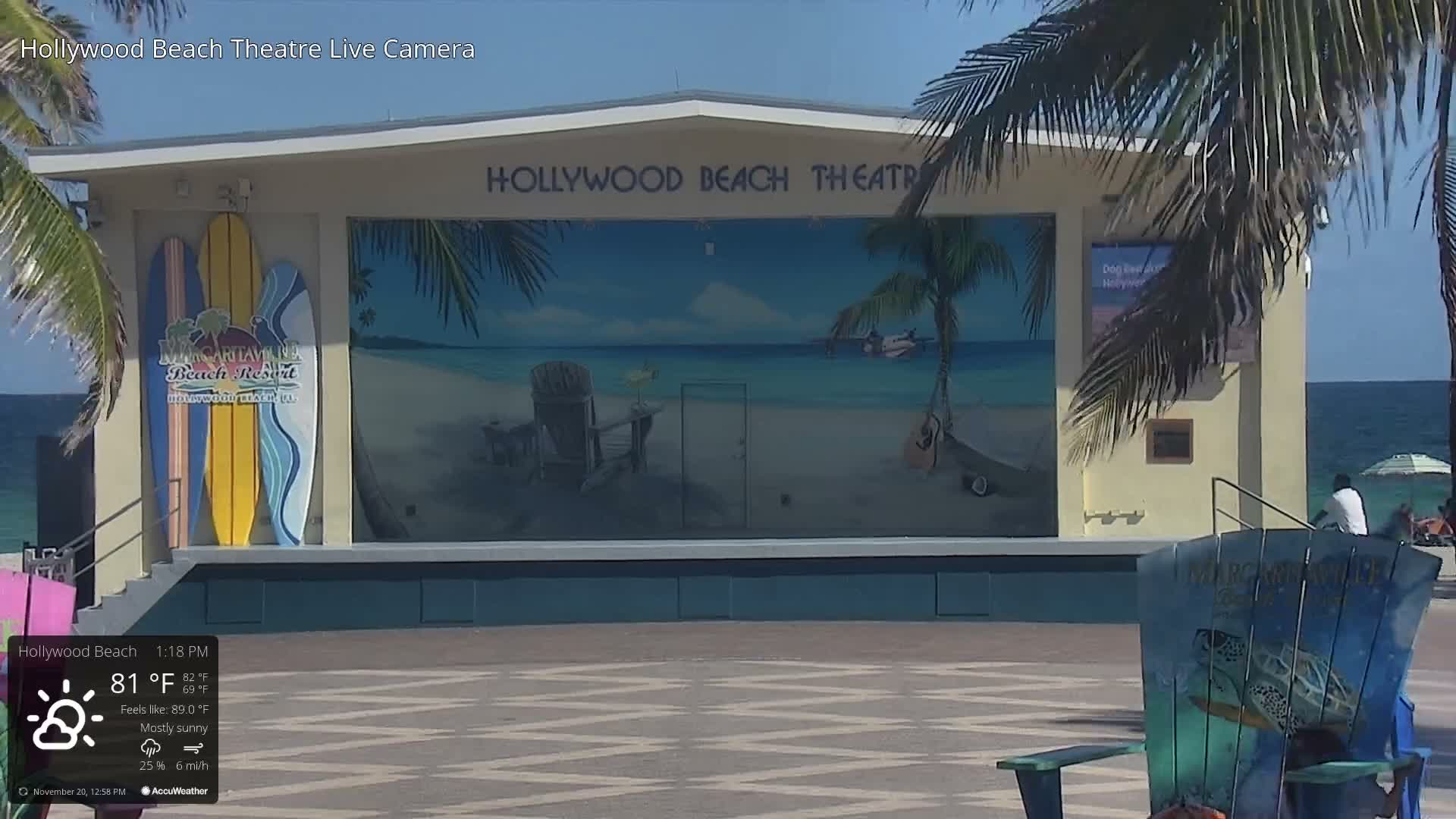 Hollywood Beach Theatre & Big Chairs Square Live Cam - Holywood, Broward, Florida, USA
