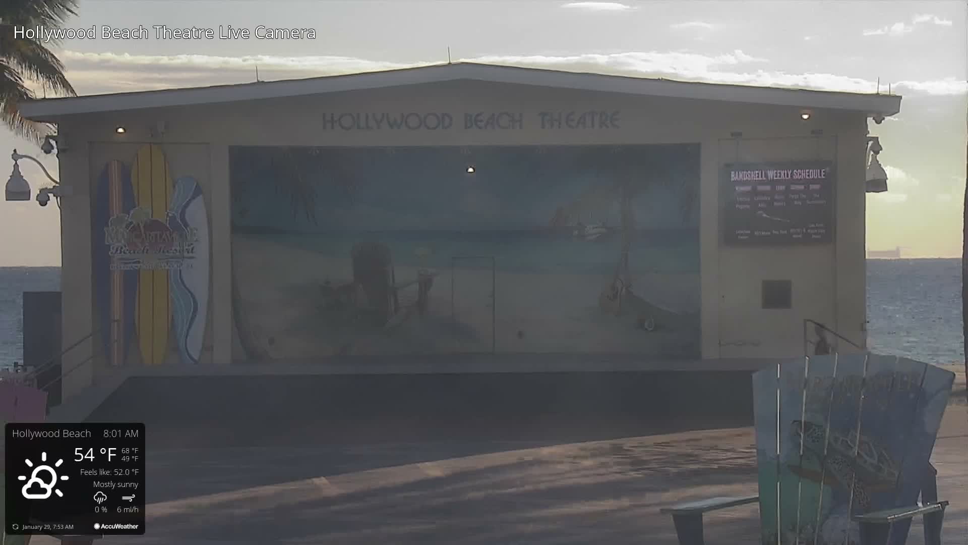 Hollywood Beach Theatre & Big Chairs Square Live Cam - Holywood, Broward, Florida, USA