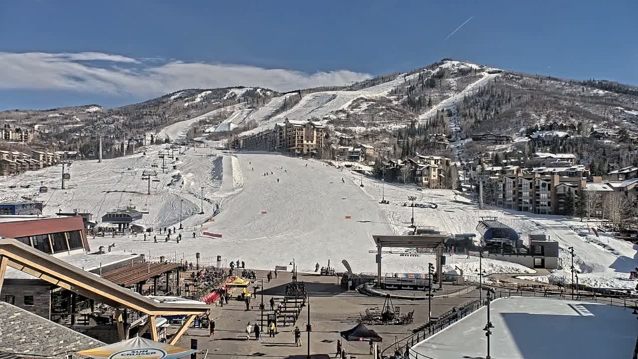 Steamboat Springs Ski Village Square & Ski Slopes Live Cam - Steamboat Springs, Routt County, Colorado, USA