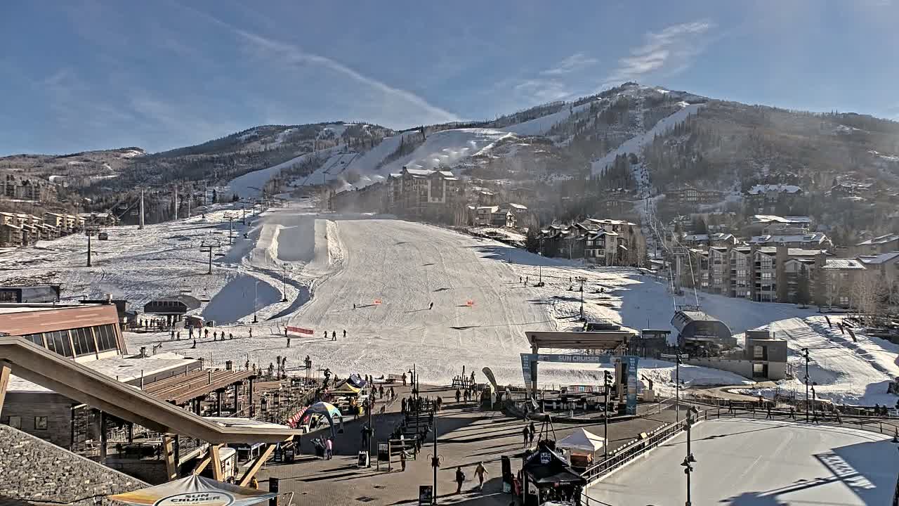 Steamboat Springs Ski Village Square & Ski Slopes Live Cam - Steamboat Springs, Routt County, Colorado, USA