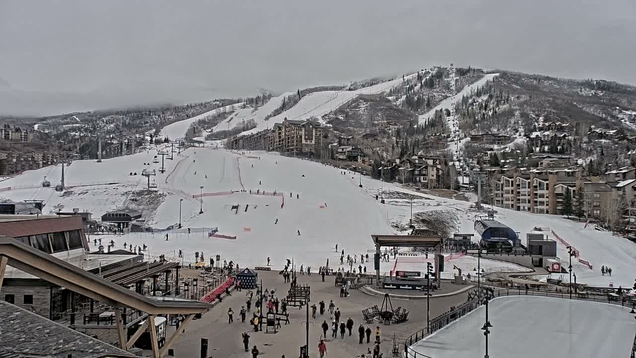 Steamboat Springs Ski Village Square & Ski Slopes Live Cam - Steamboat Springs, Routt County, Colorado, USA