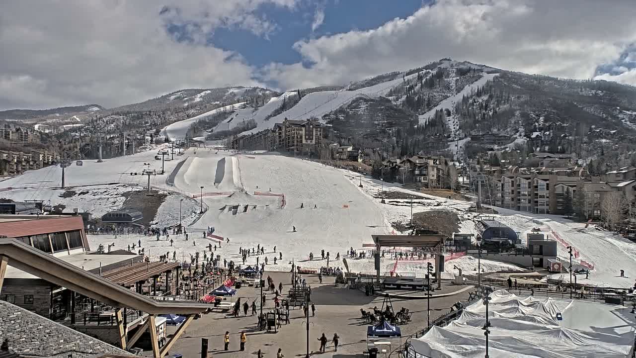 Steamboat Springs Ski Village Square & Ski Slopes Live Cam - Steamboat Springs, Routt County, Colorado, USA