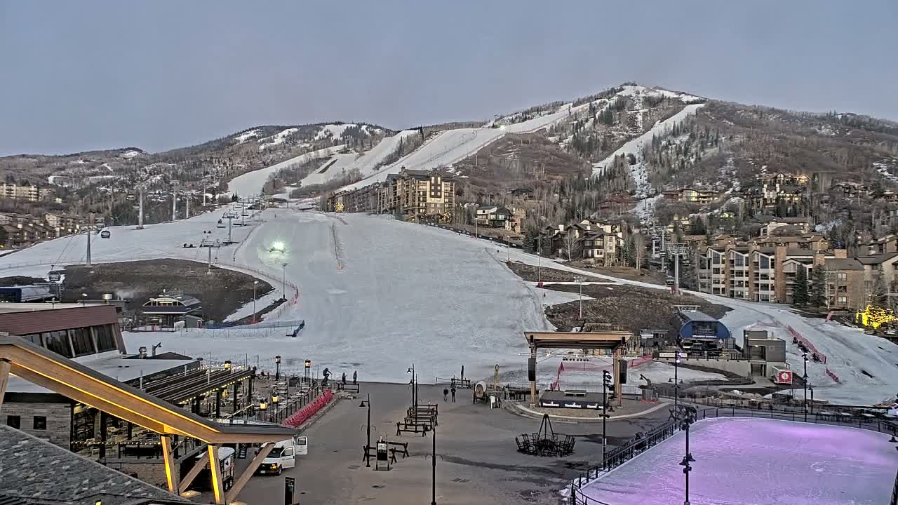 Steamboat Springs Ski Village Square & Ski Slopes Live Cam - Steamboat Springs, Routt County, Colorado, USA