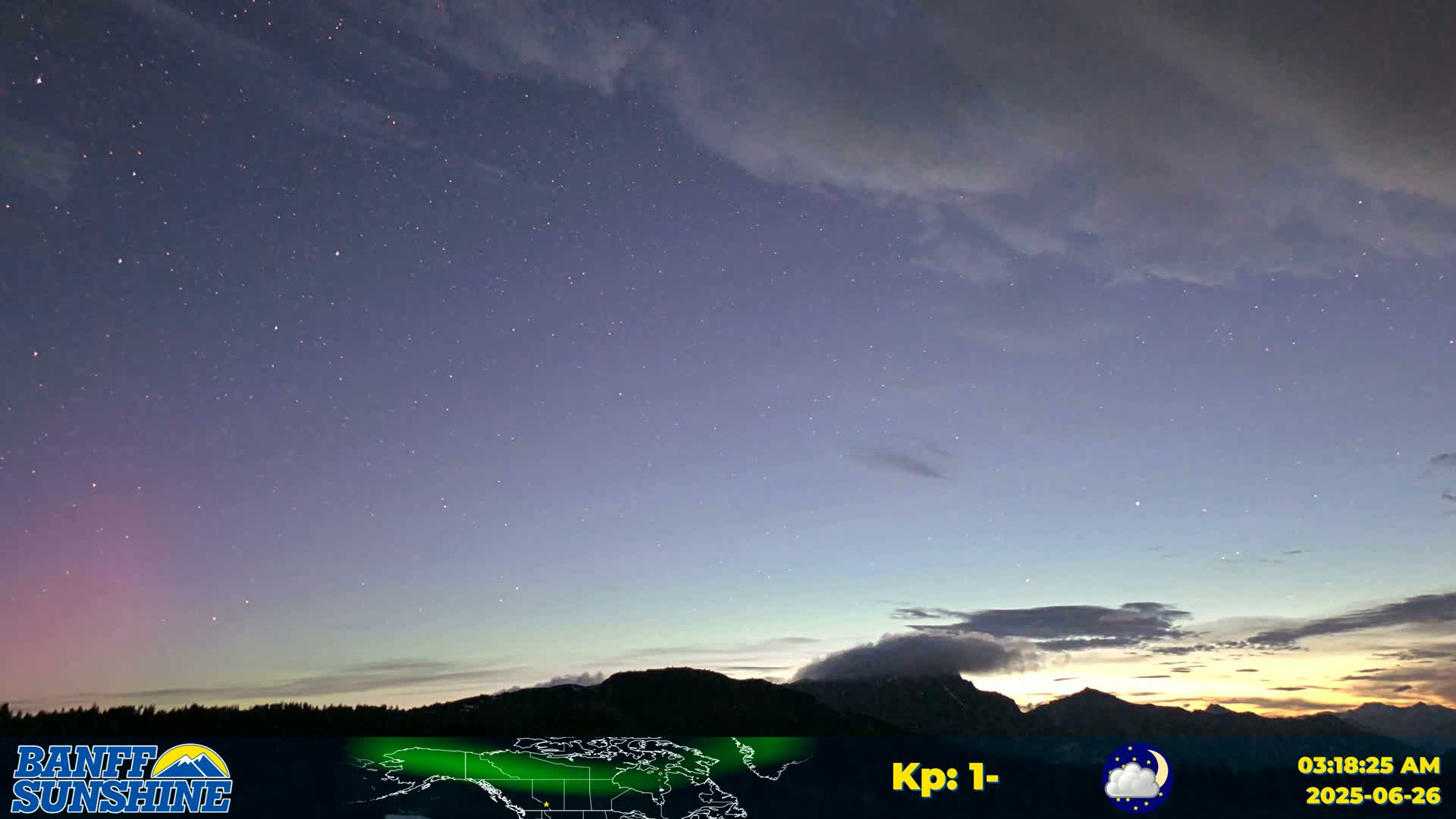 Banff Sunshine Ski Village Mt Bourgeau View & Aurora Borealis/ Northern Lights Live Cam -  Banff, Alberta's Rockies, Alberta, Canada
