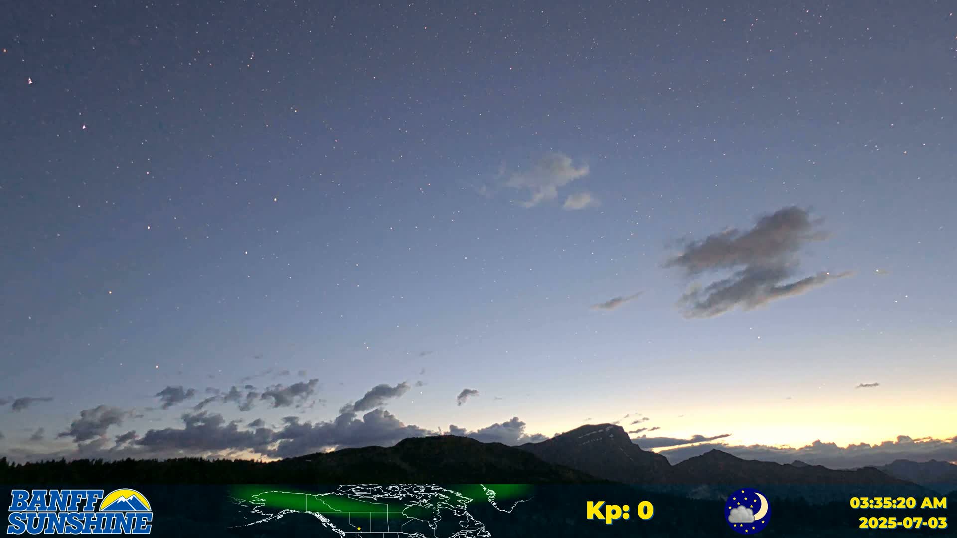 Banff Sunshine Ski Village Mt Bourgeau View & Aurora Borealis/ Northern Lights Live Cam -  Banff, Alberta's Rockies, Alberta, Canada
